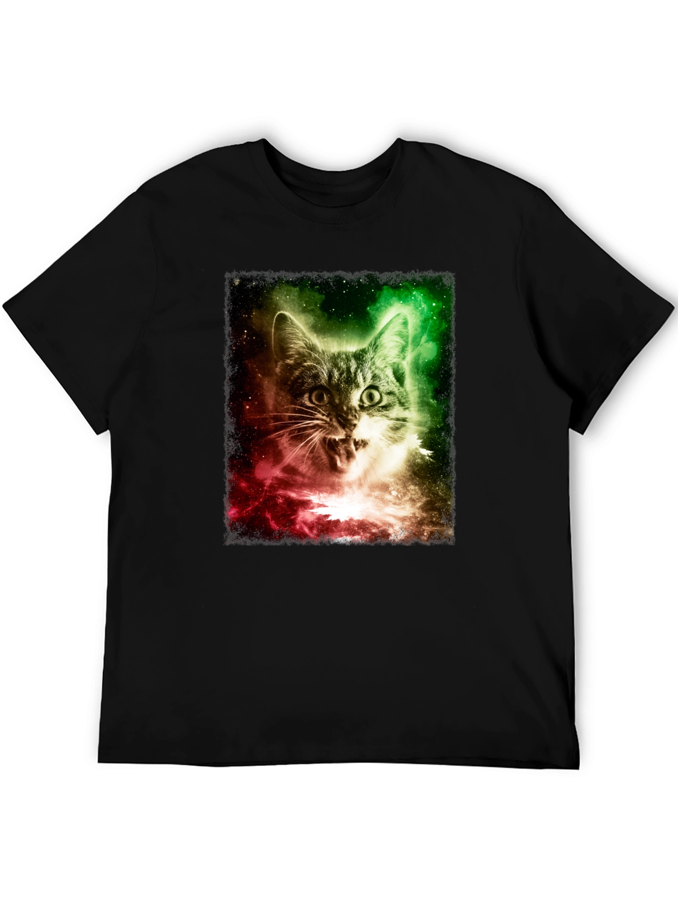 Black Galaxy Cat Graphic Tee - Men's Black T-Shirt view 5
