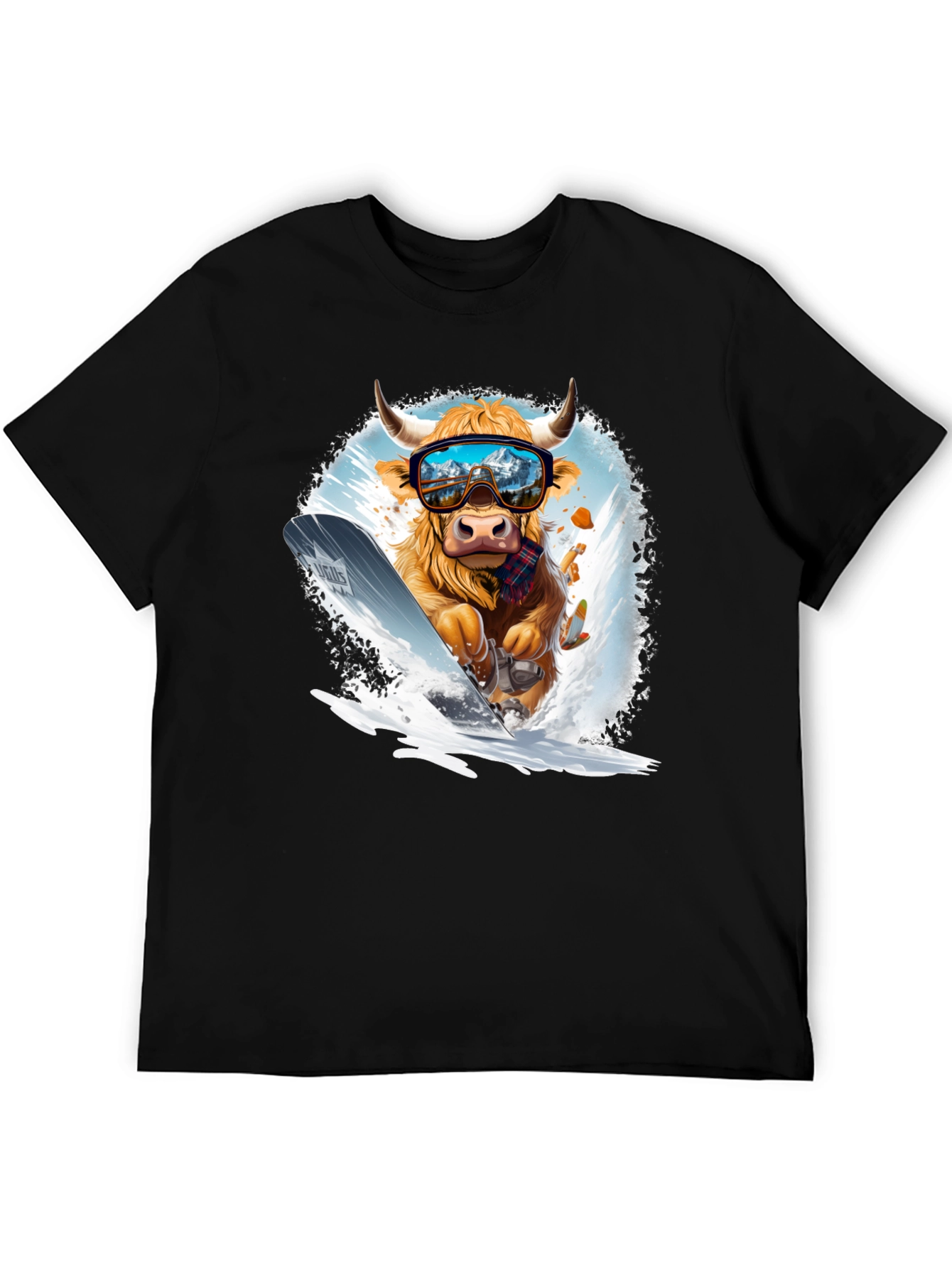 Black Skiing Cow Graphic Tee view 5