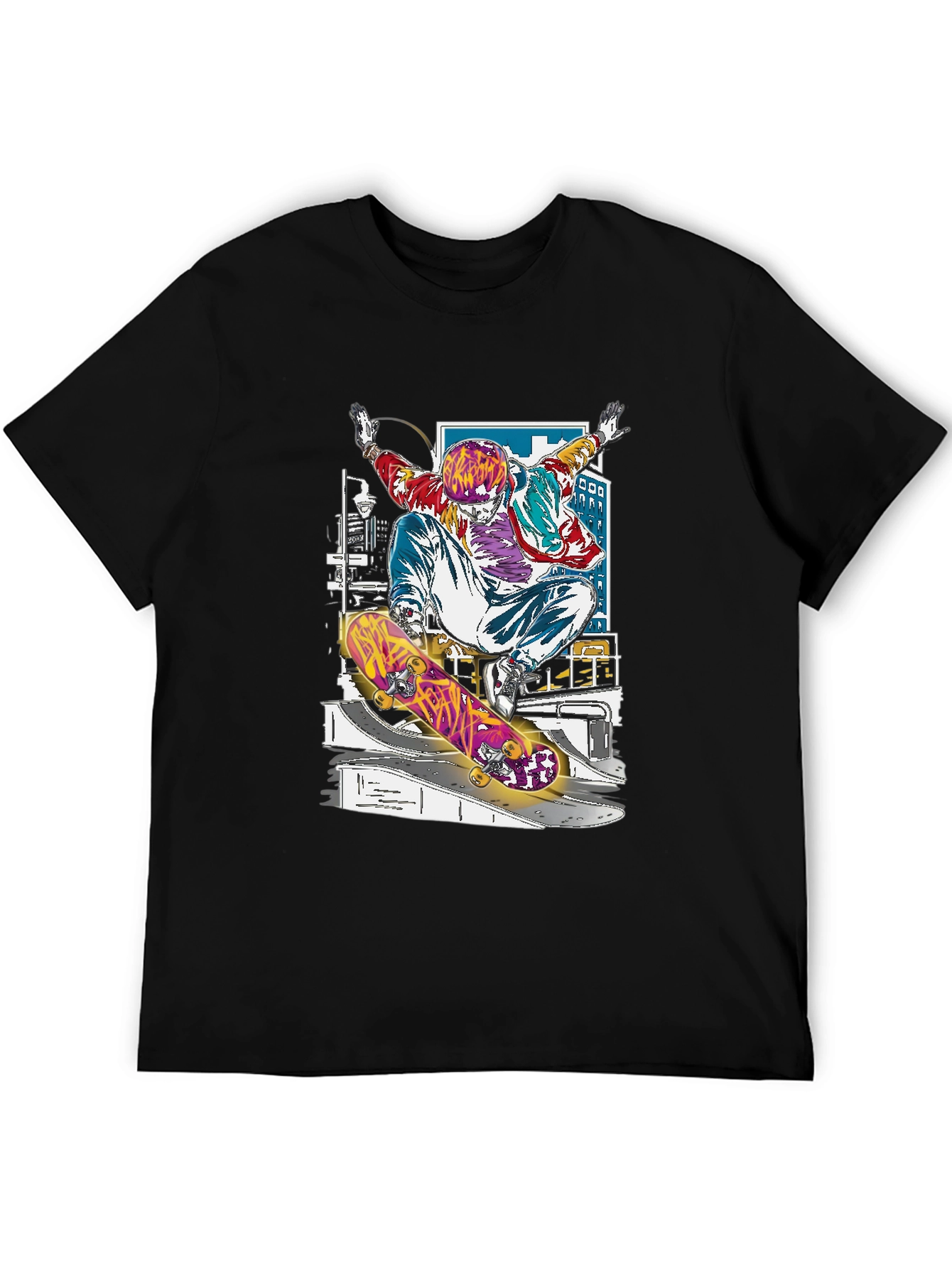 Black Skateboarder Graphic Tee - Black Cotton Blend Shirt view 5