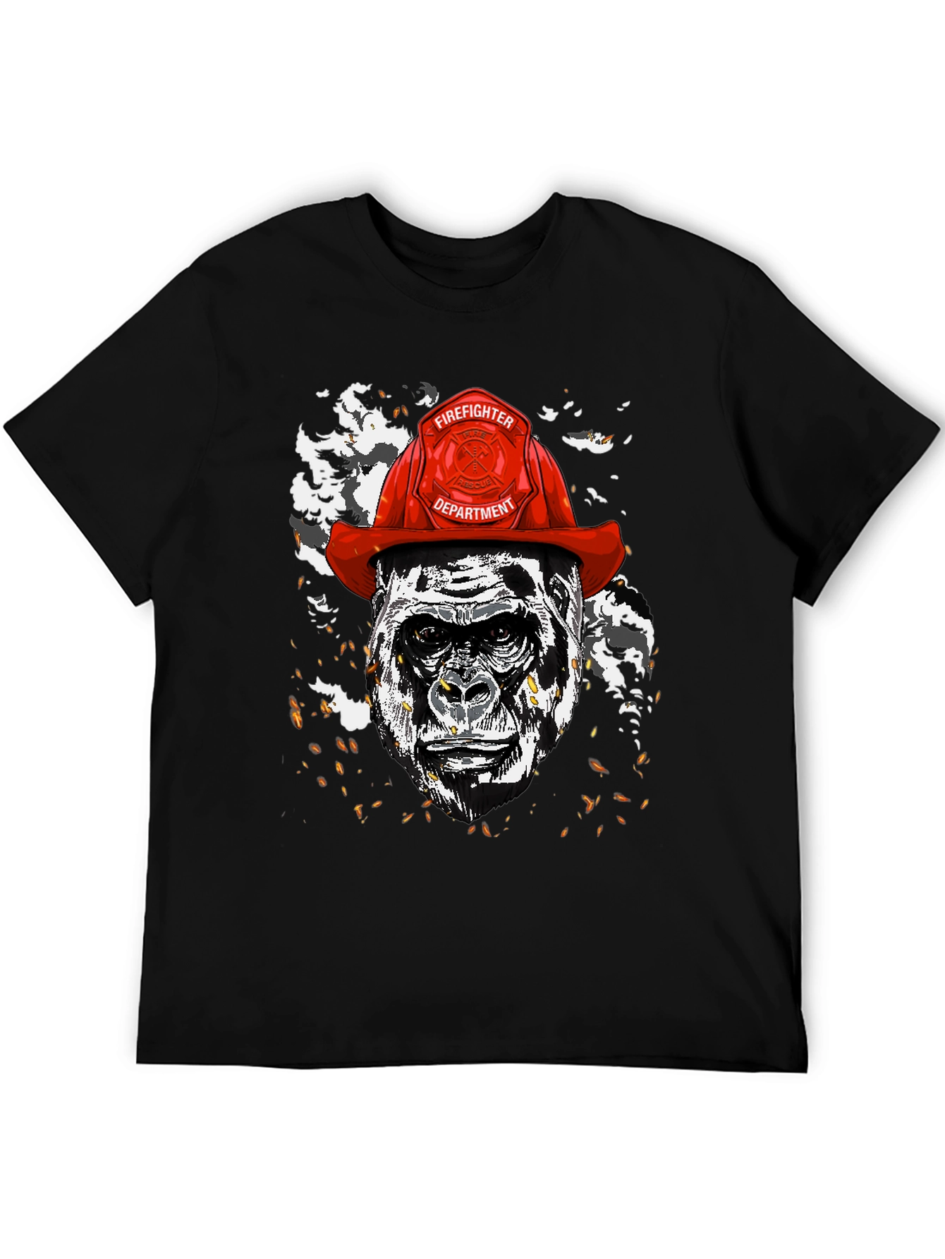 Black Gorilla Firefighter Graphic T-Shirt - Novelty Design view 5
