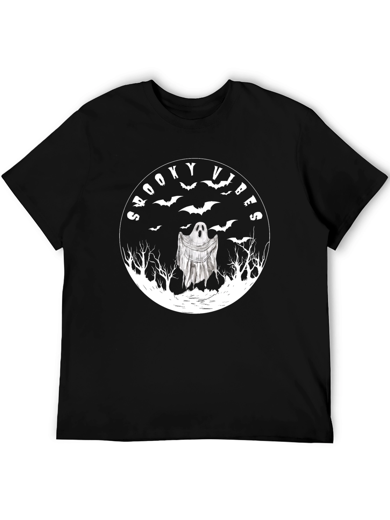 Black Spooky Vibes Ghost Graphic T-Shirt view 5