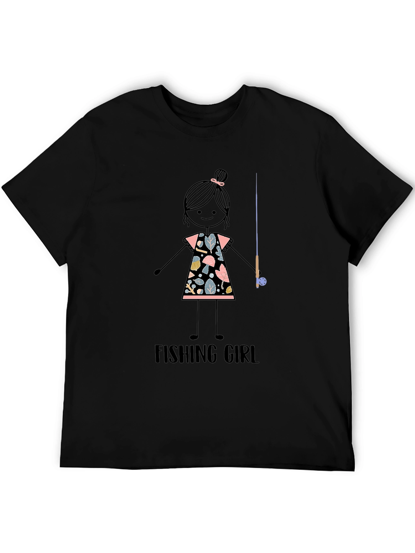 Black Fishing Girl Graphic Tee - Stylish Angler T-Shirt view 5