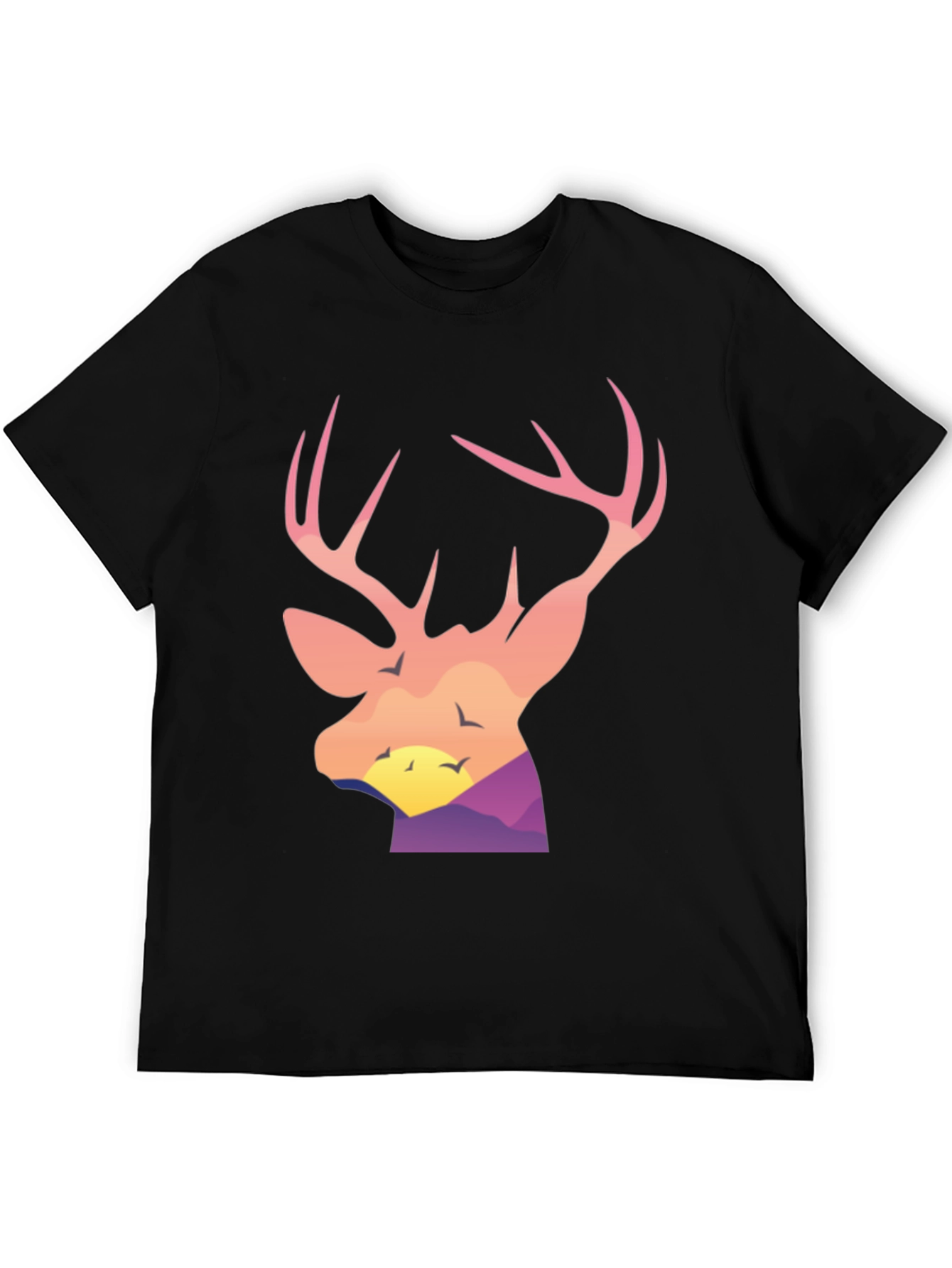 Black Deer Head Sunset Graphic Tee - Black Cotton Blend Shirt view 5