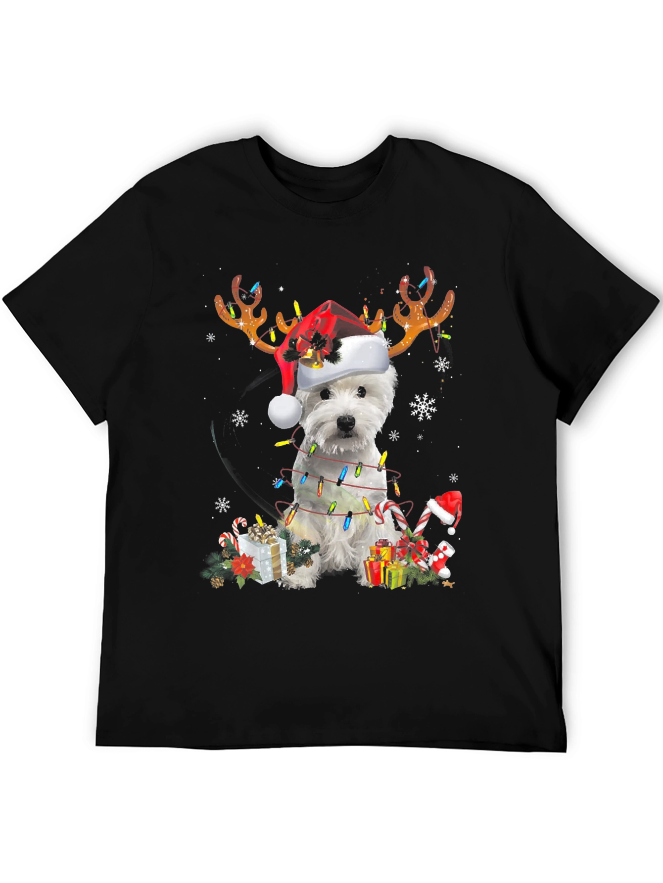 Dog Christmas T-Shirt - Reindeer Antlers Santa Hat - 5