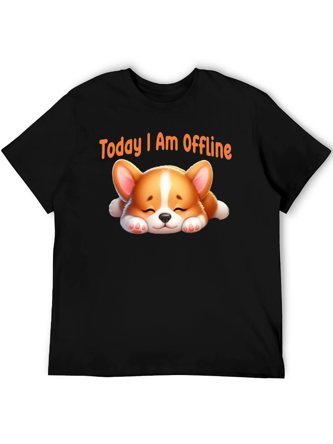 Black Today I Am Offline T-Shirt - Cute Sleeping Corgi view 5