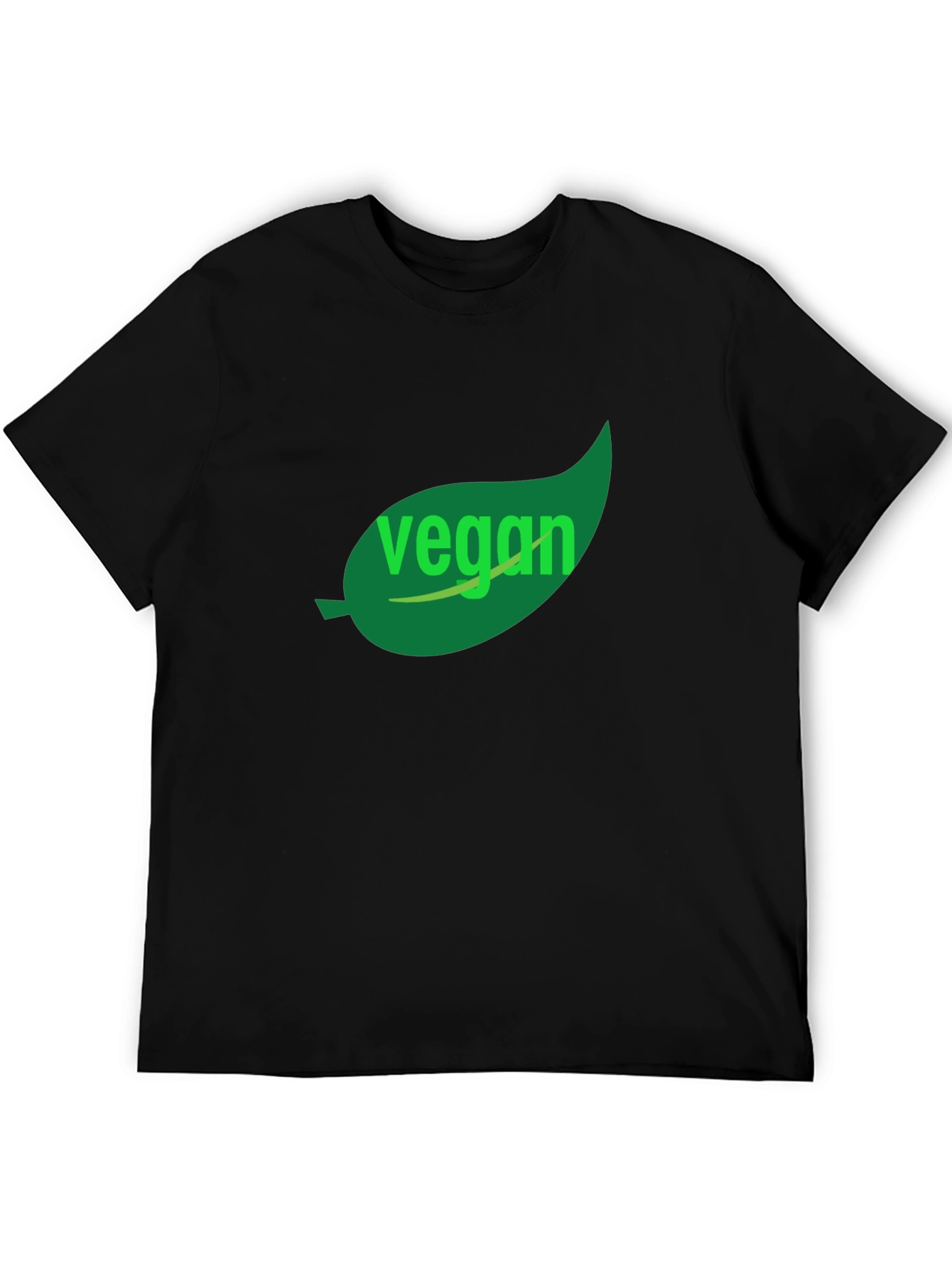 Black Vegan T-Shirt - Green Leaf Design, Black Cotton view 5