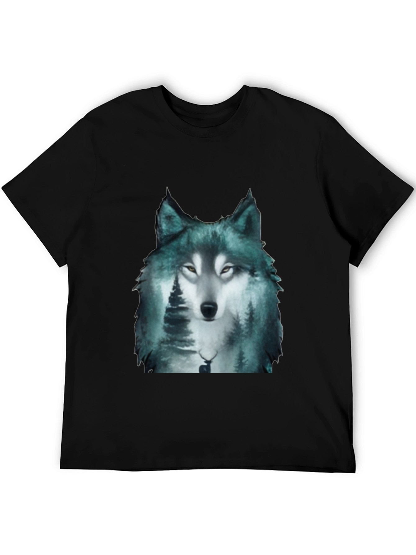 Black Wolf Forest Print Black T-Shirt view 5