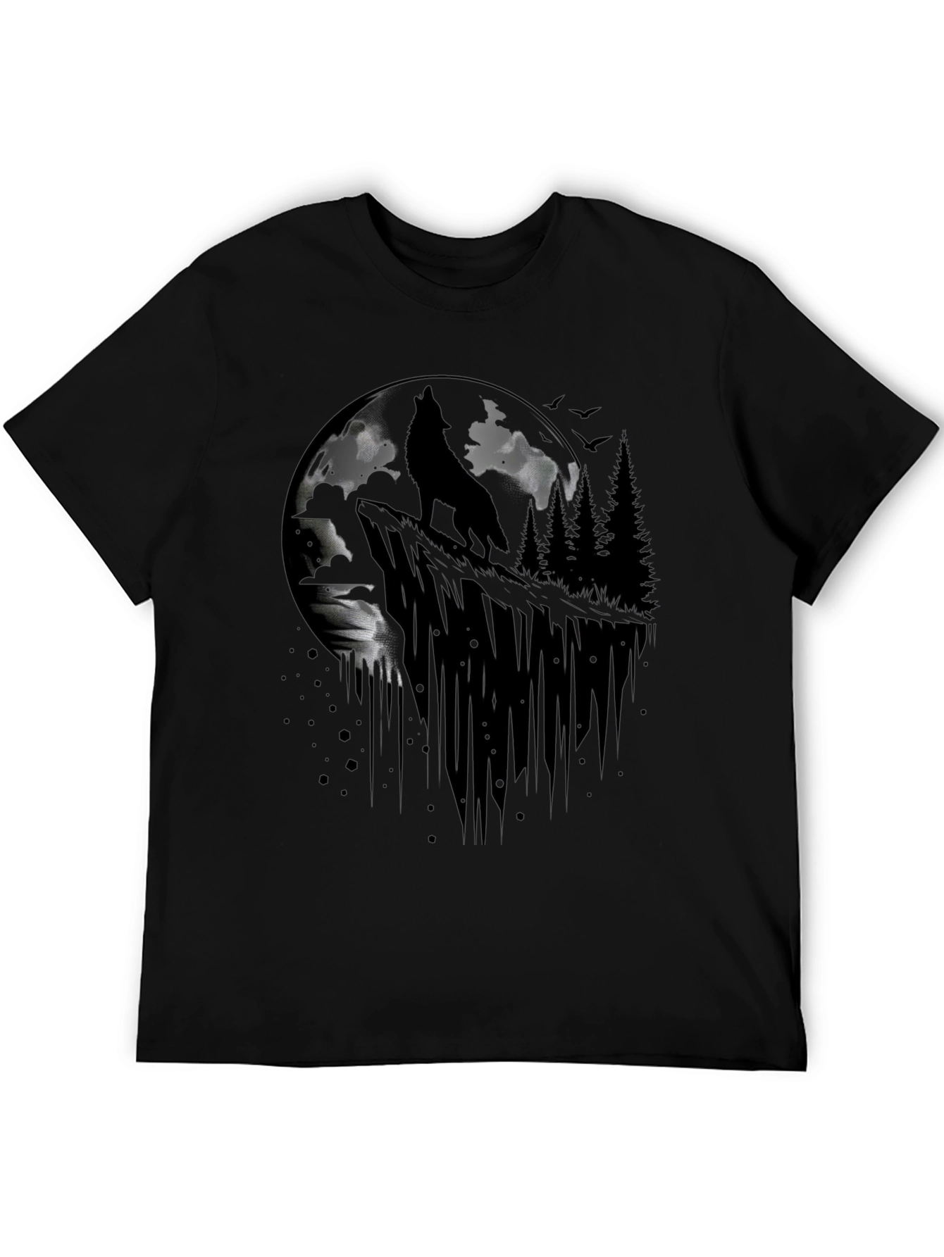 Black Wolf Moon Graphic Tee - Black Cotton T-Shirt view 5