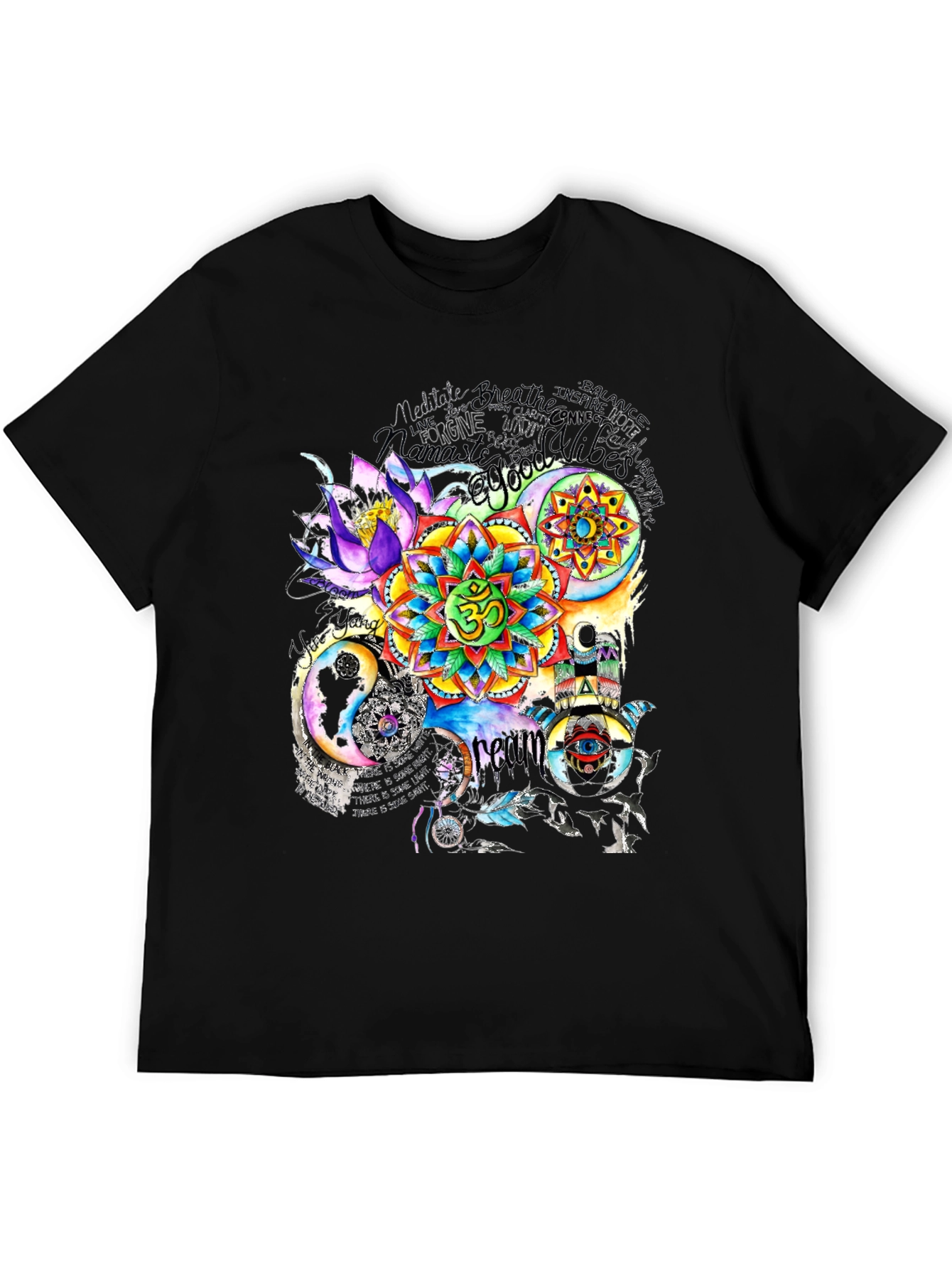 Black Om Mandala Print T-Shirt view 5