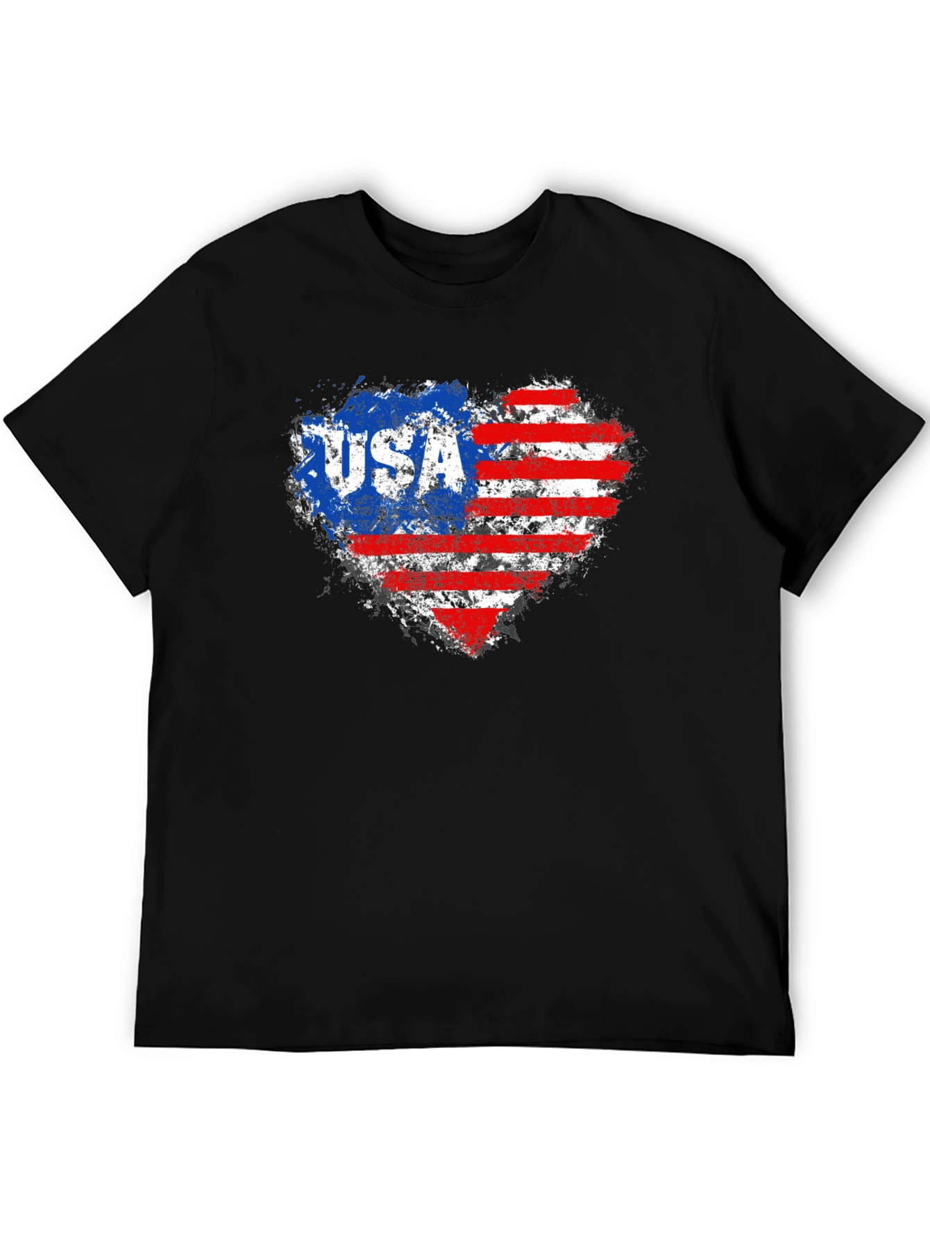 Black USA Flag Heart Graphic Tee - Patriotic American Pride T-Shirt view 5