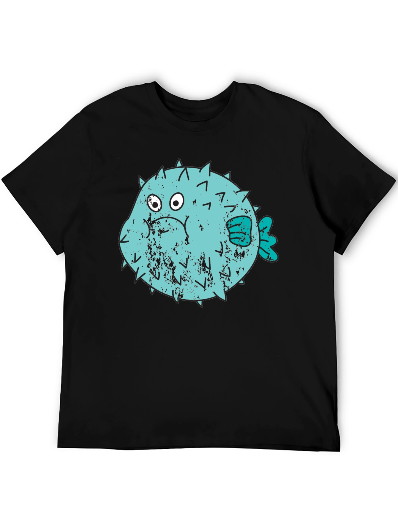 Black Puffer Fish Graphic T-Shirt - Black Crew Neck view 5