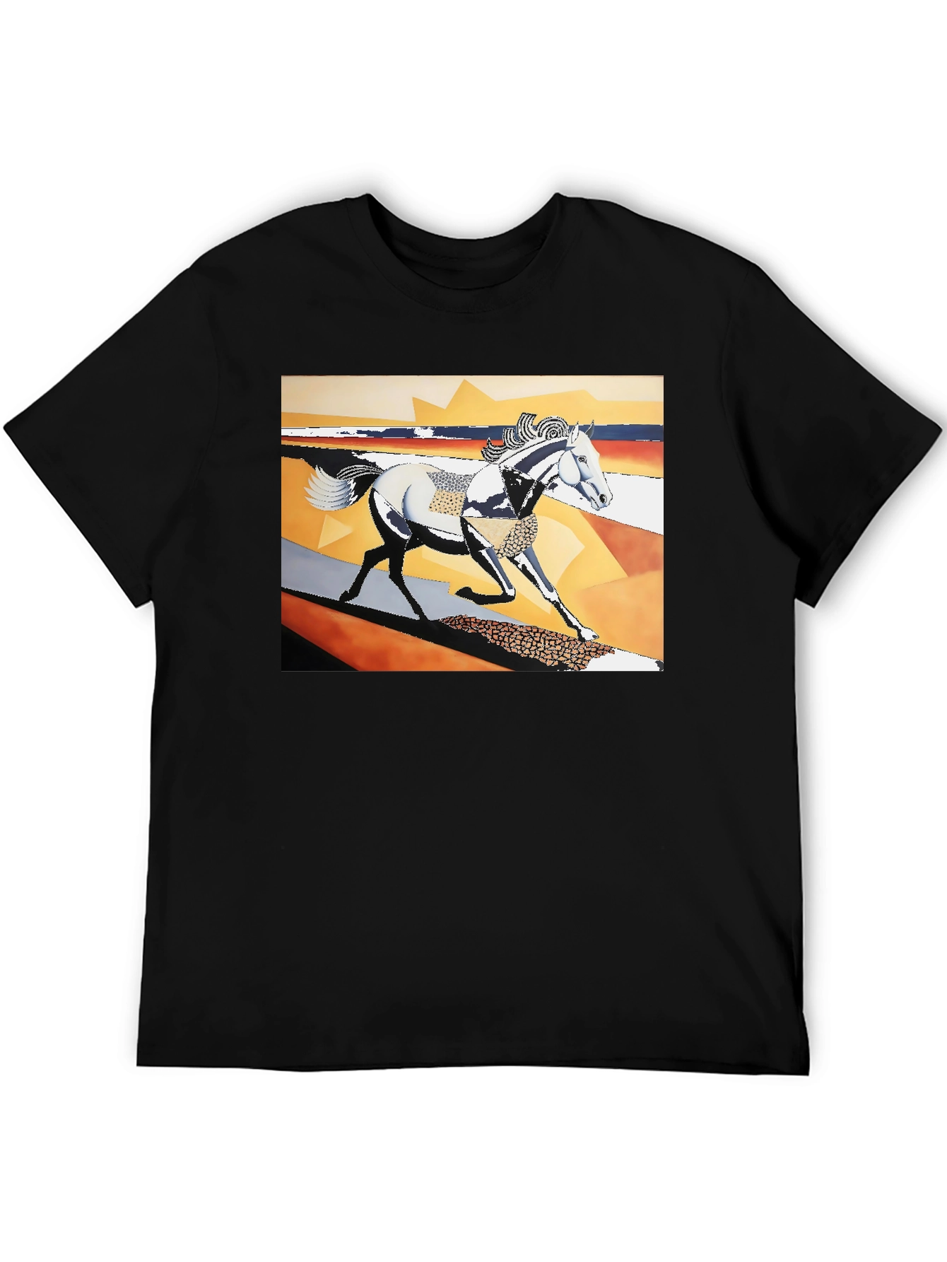 Black Abstract Horse Graphic Black T-Shirt view 5