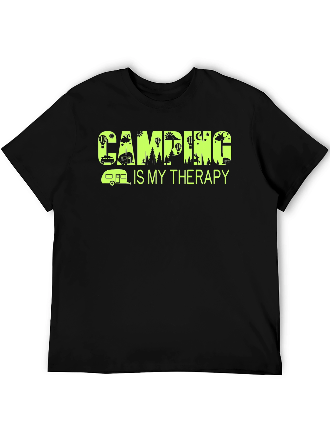 Black Camping Is My Therapy T-Shirt - Black view 5