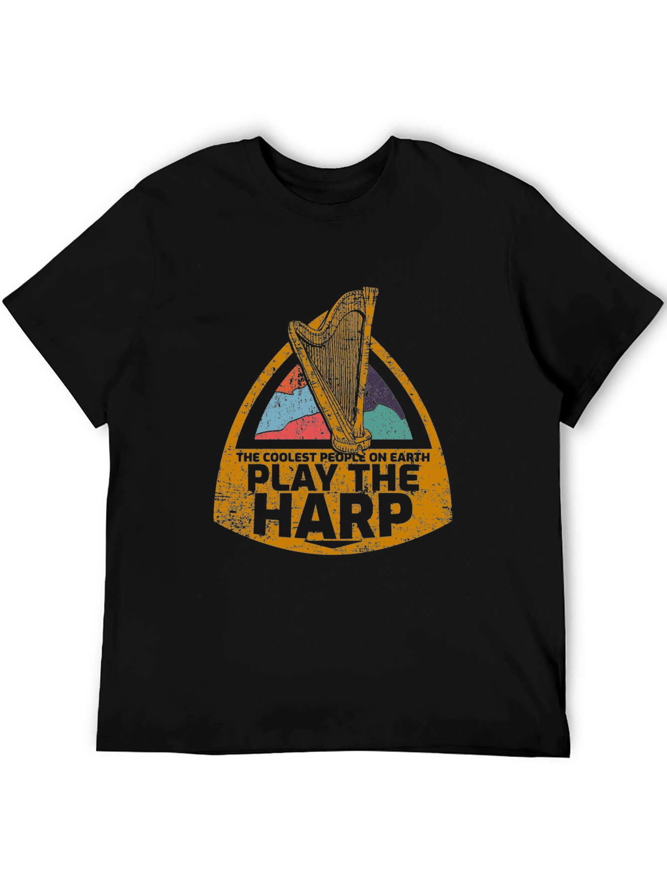 Black Coolest People Play Harp T-Shirt view 5