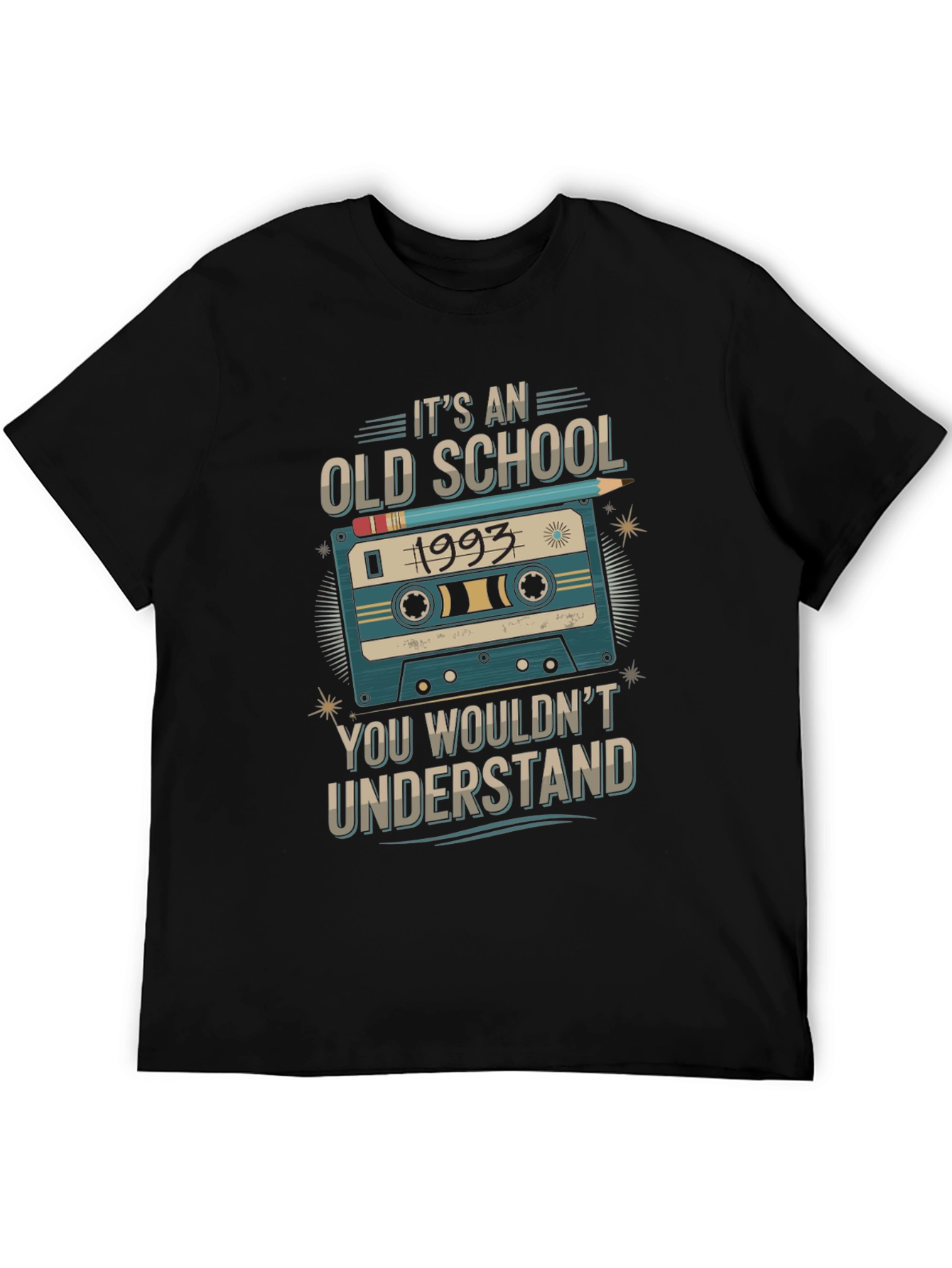 Black Old School 1993 Cassette Tape T-Shirt view 5
