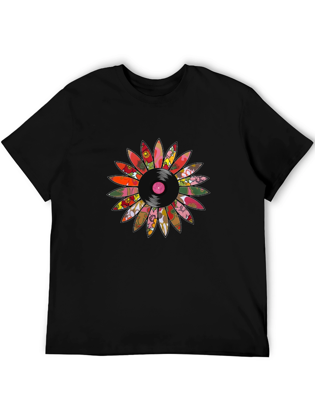 Black Retro Vinyl Flower Graphic Tee view 5