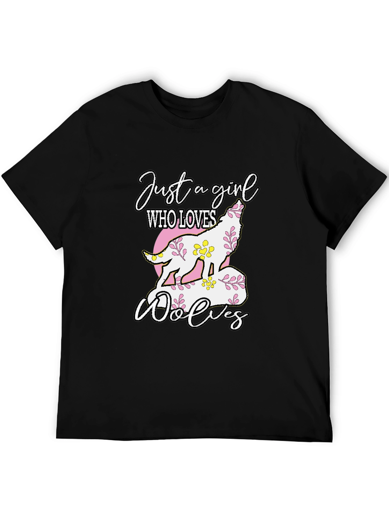 Black Just a Girl Who Loves Wolves T-Shirt view 5