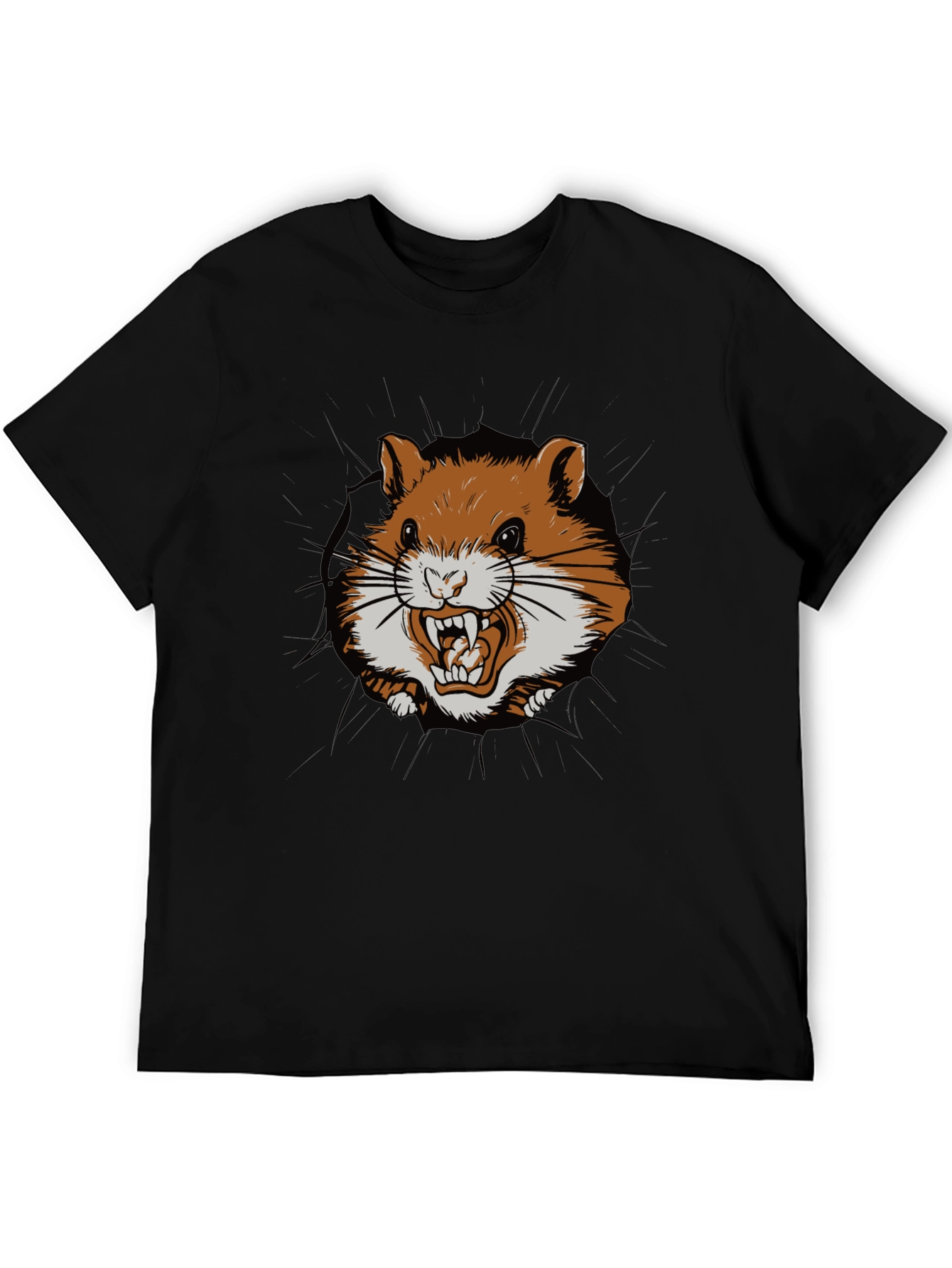 Black Funny Hamster Graphic Print Crew Neck Tee view 5