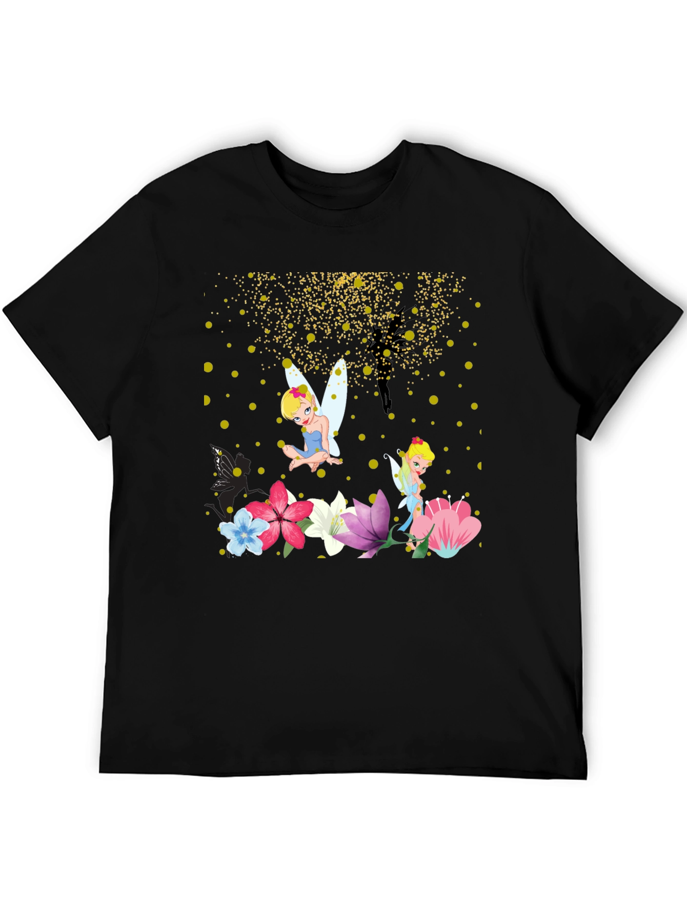 Black Whimsical Fairy Graphic Tee - Black Cotton Blend view 5