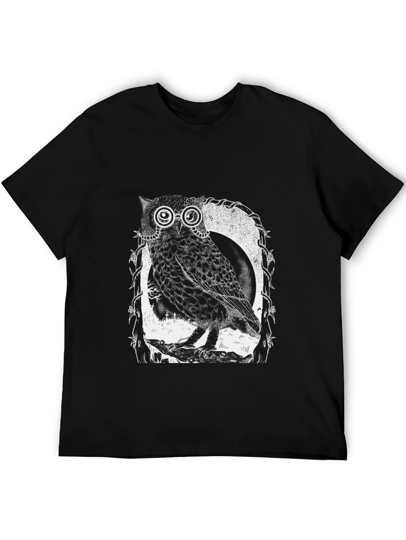 Black Owl With Glasses Graphic Tee - Black view 5