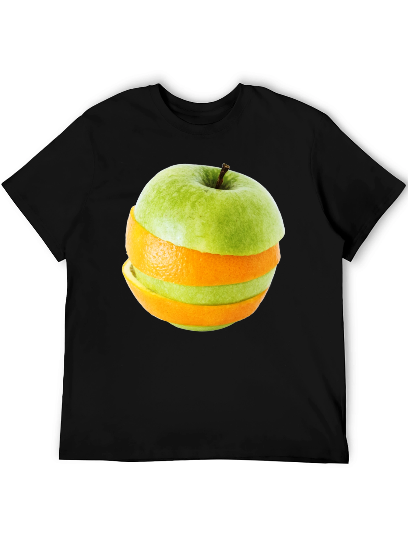 Black Fruity Fusion Tee - Apple Orange Slice Graphic T-Shirt view 5