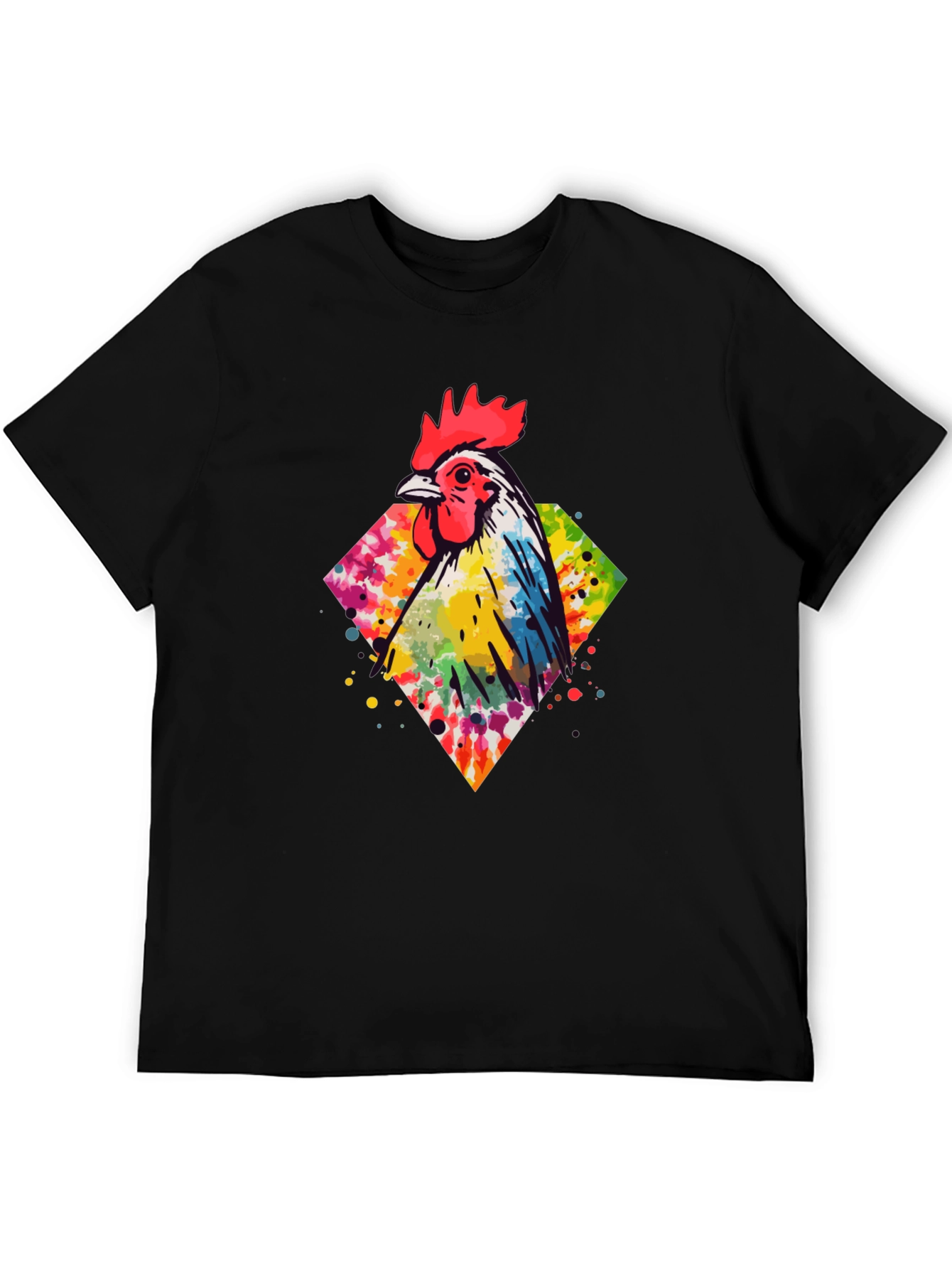 Black Watercolor Rooster Graphic Tee - Men's Black T-Shirt view 5