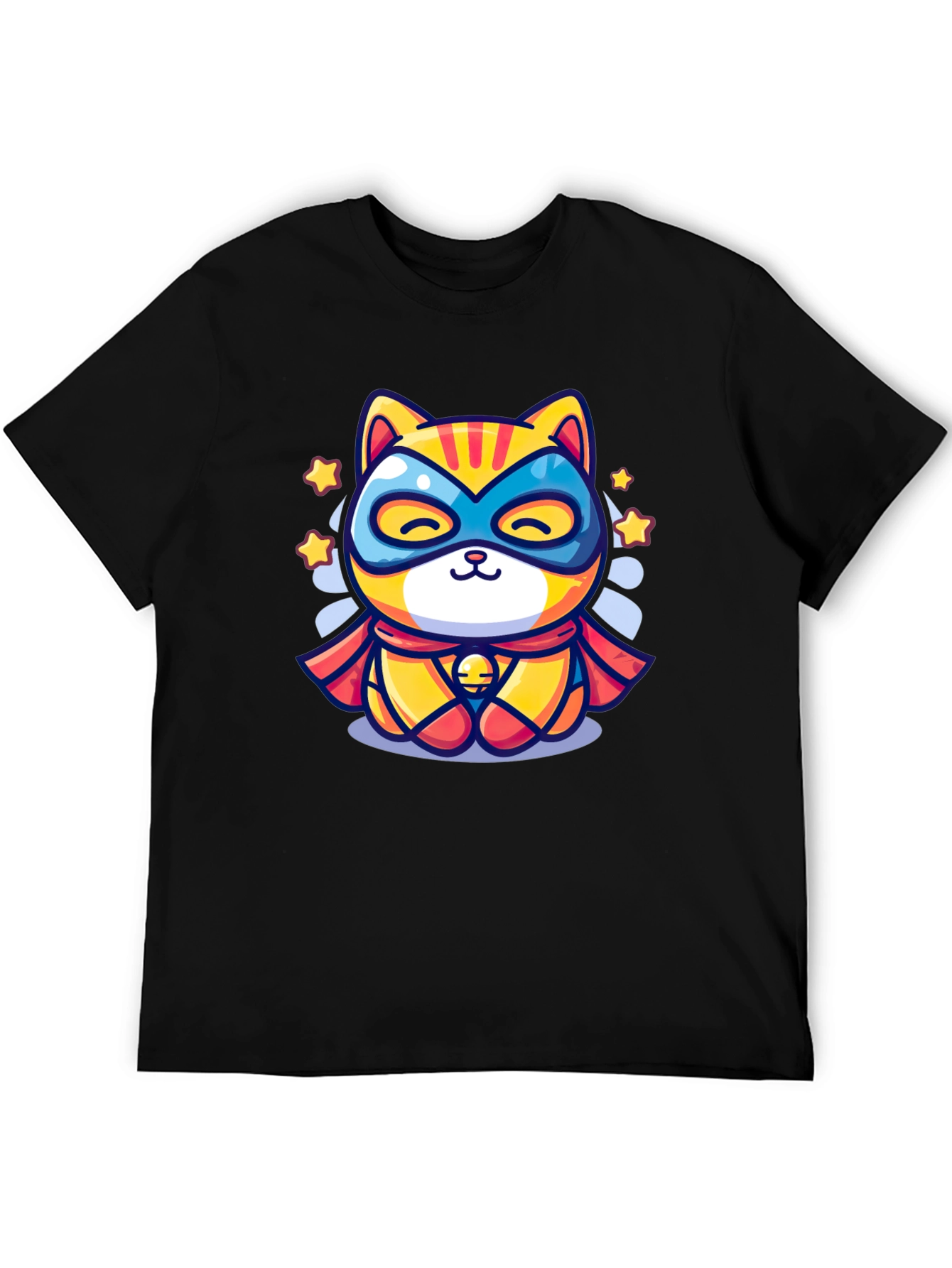 Black Superhero Cat Graphic T-Shirt - Cool Design view 5