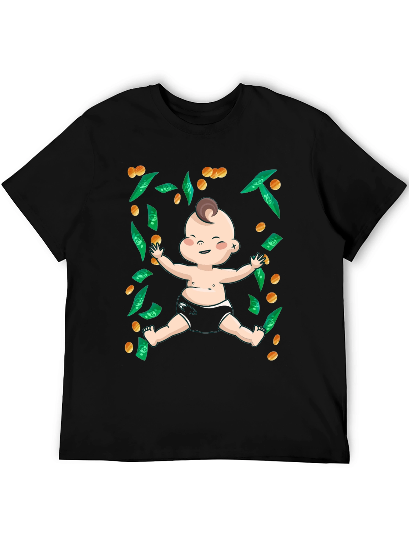 Black Funny Baby Money T-Shirt - Black, Unisex view 5