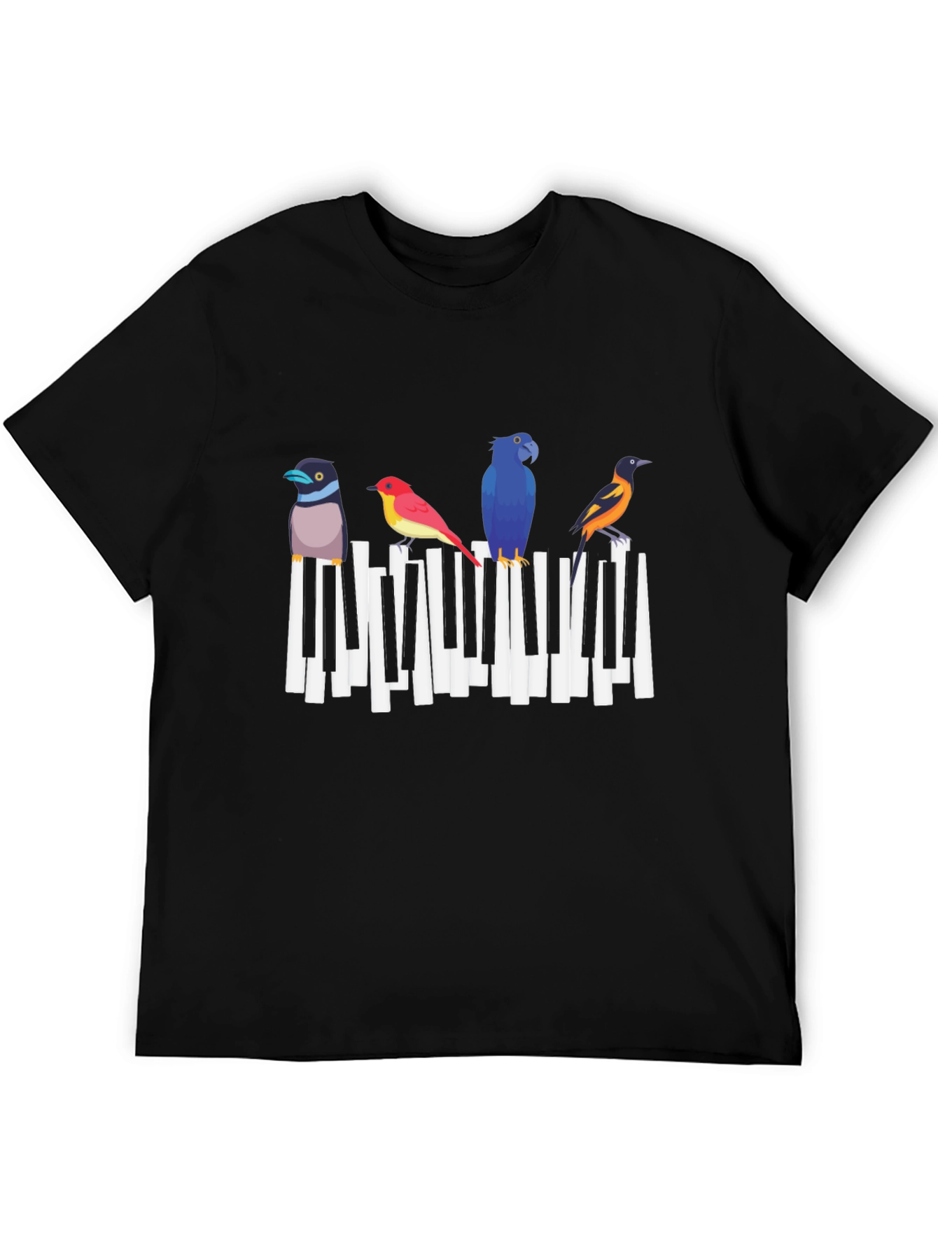 Black Musical Birds Graphic Tee - Black Cotton T-Shirt view 5