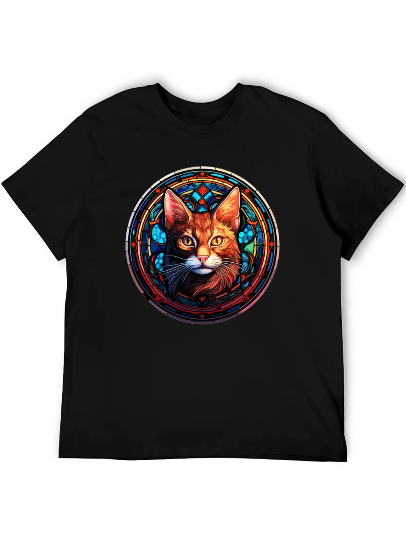 Black Stained Glass Cat Graphic Tee - Unique Design view 5