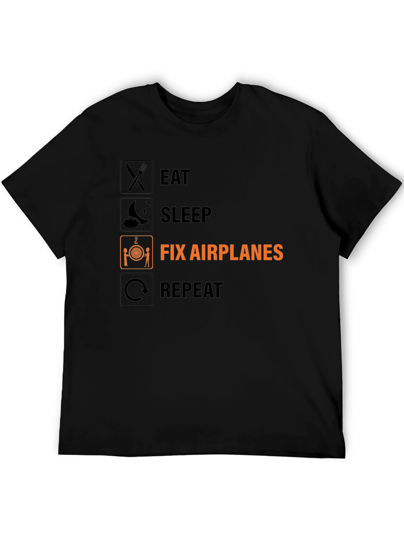 Black Eat Sleep Fix Airplanes Repeat Black T-Shirt view 5
