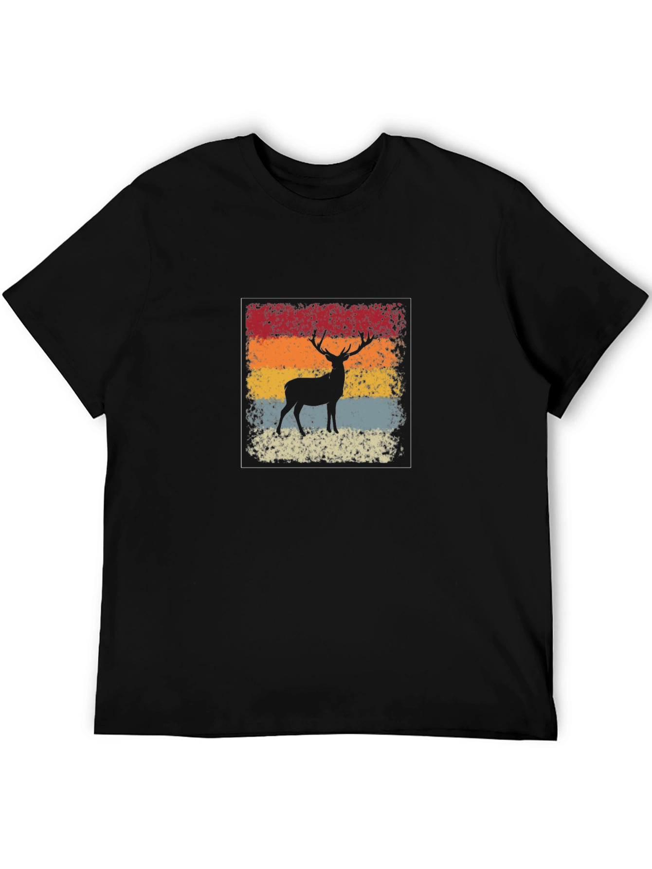 Black Retro Deer Silhouette Graphic T-Shirt view 5