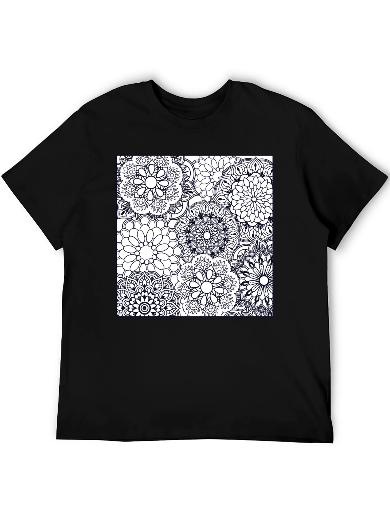 Black Floral Mandala Graphic Tee - Casual Black T-Shirt view 5