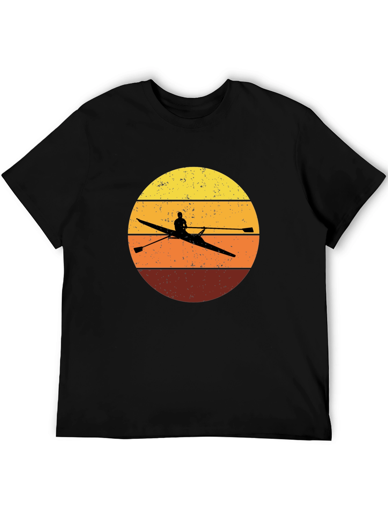 Black Rowing Sunset T-Shirt - Vintage Design view 5