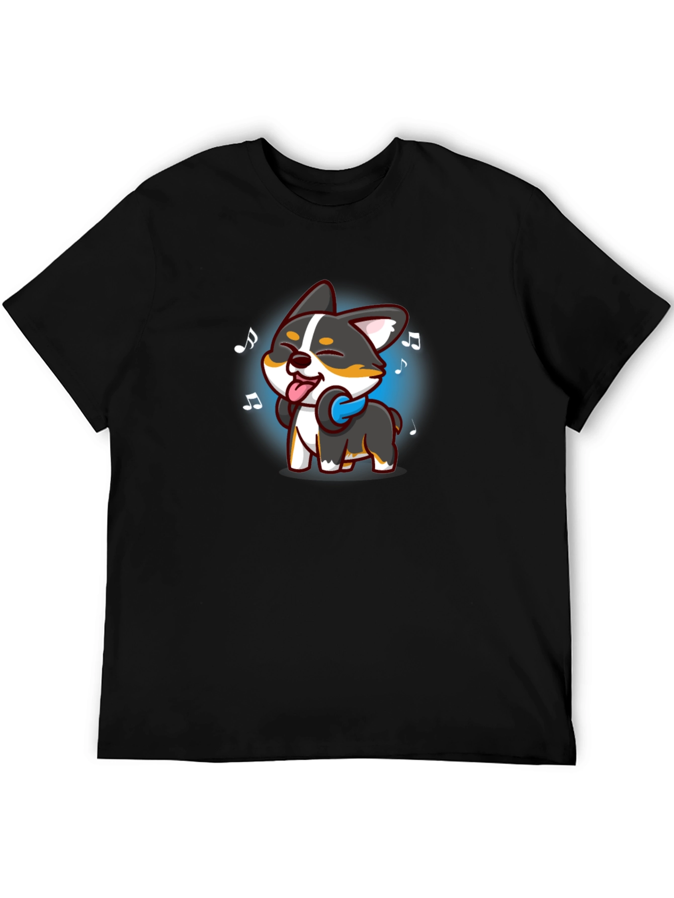 Black Cartoon Dog Music Lover Black T-Shirt view 5