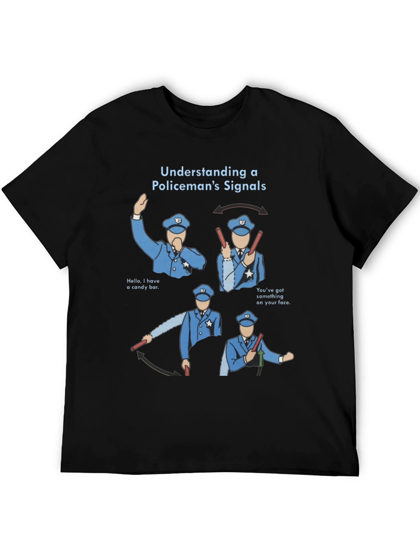 Black Funny Policeman's Signals Graphic Tee view 5