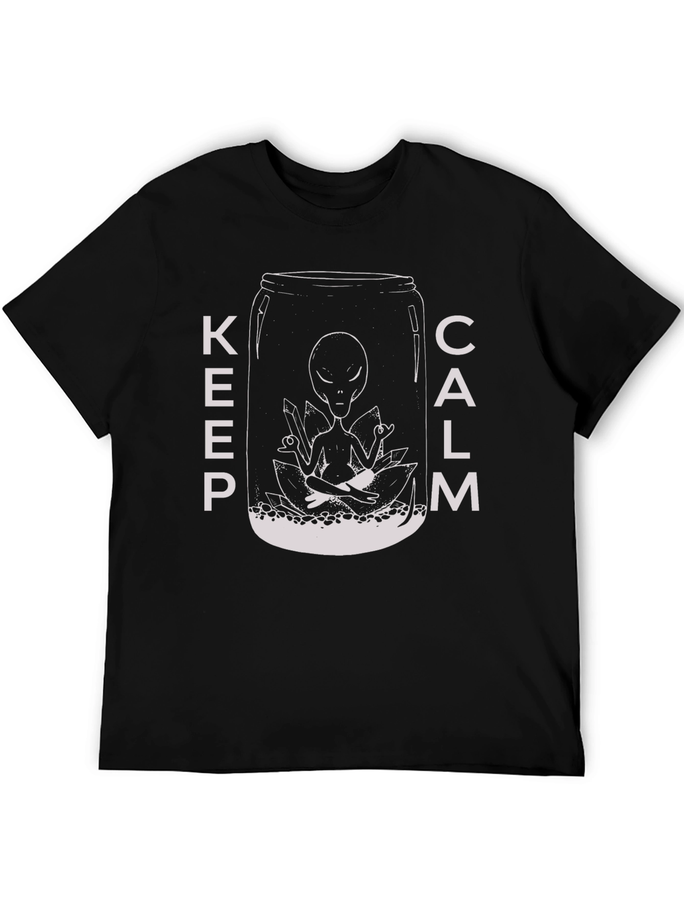 Black Keep Calm Alien T-Shirt - Meditating Extraterrestrial Graphic Tee view 5