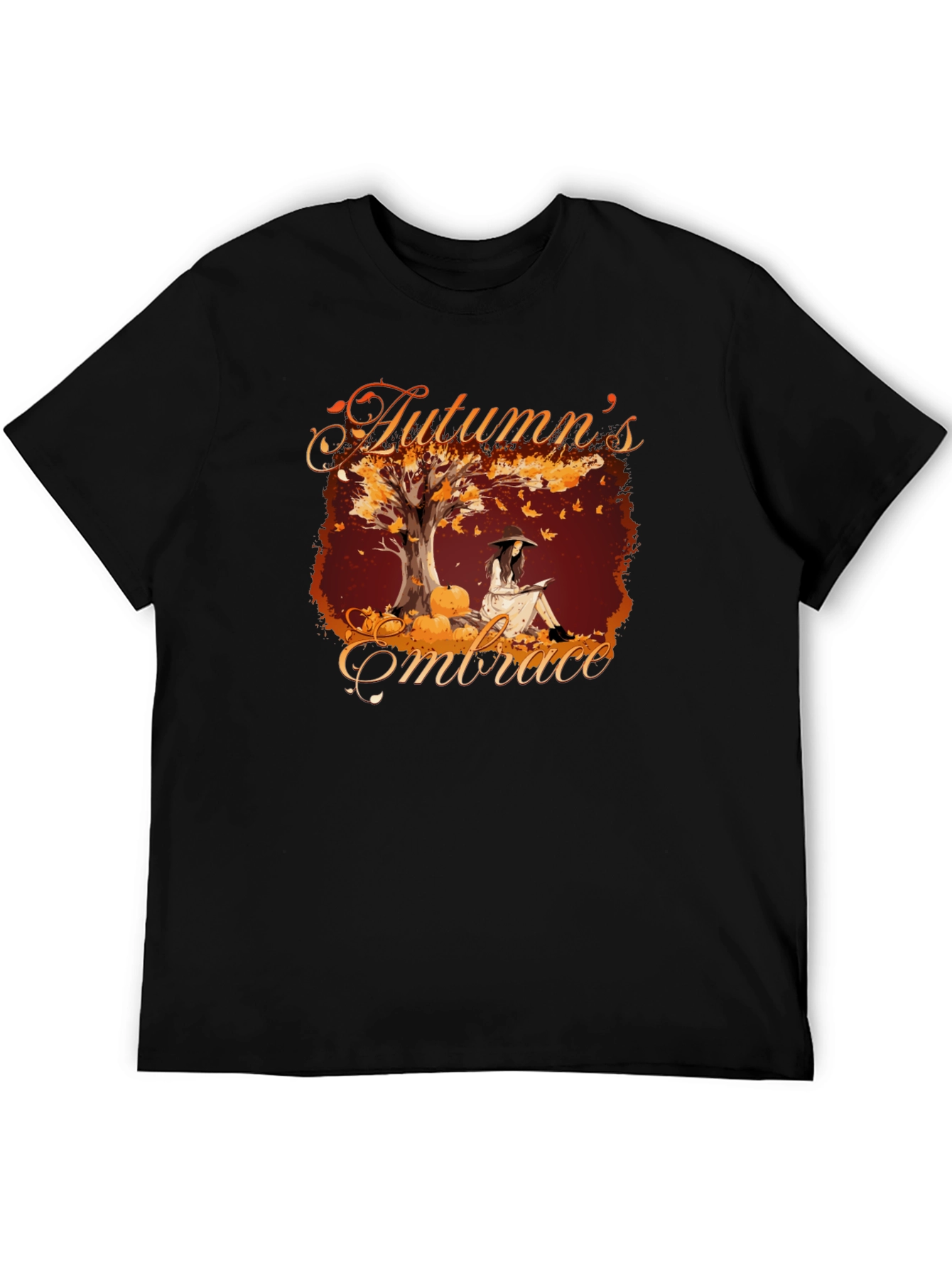 Black Autumn's Embrace Graphic Tee - Cozy Fall Style view 5