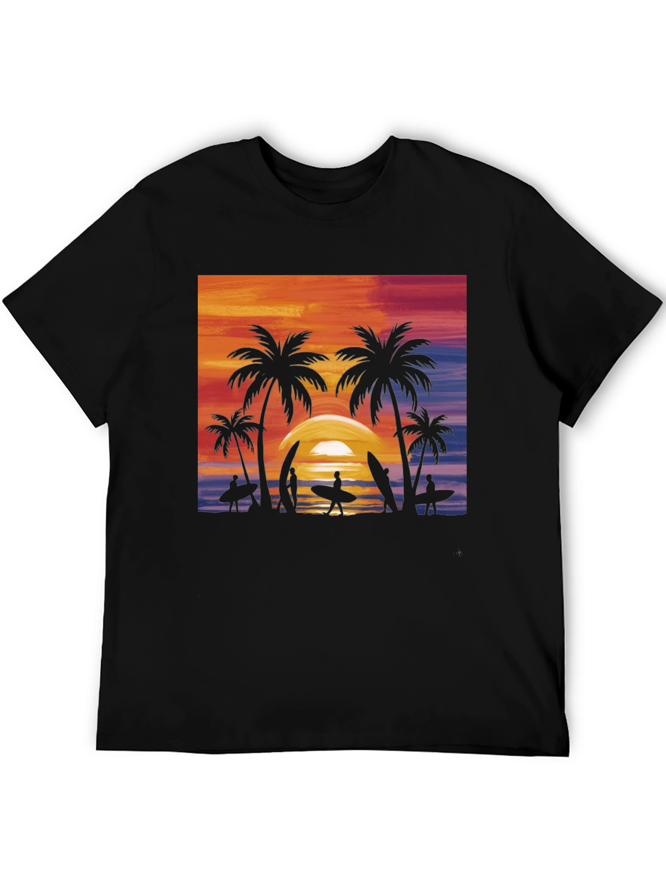 Black Sunset Palm Tree Surfer Graphic Tee - Black view 5