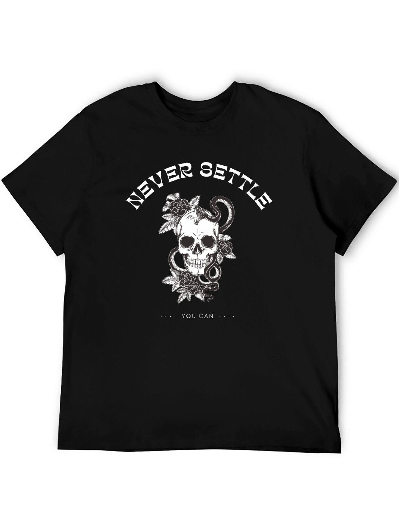 Black Never Settle Skull Graphic Tee view 5