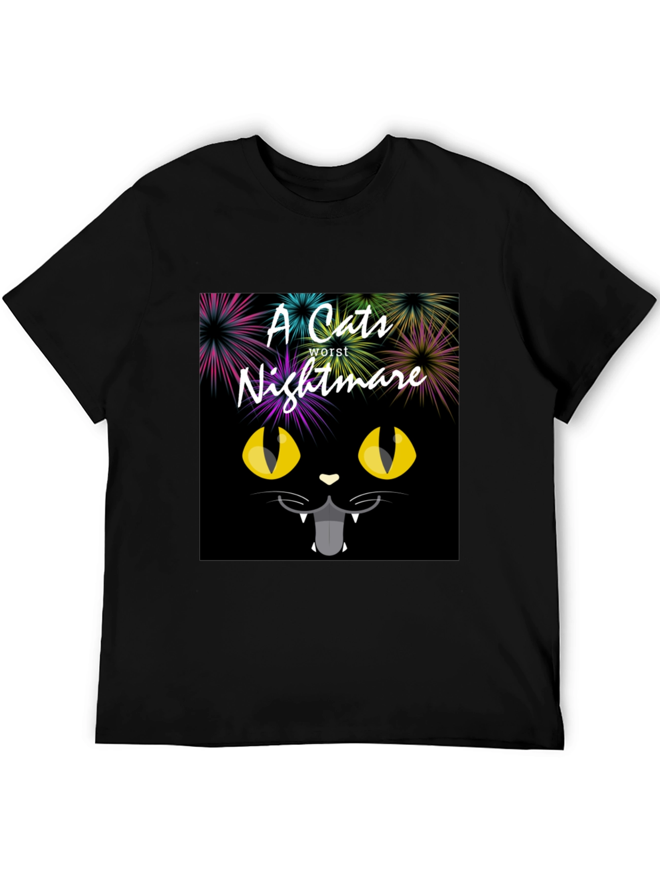 Black A Cat's Worst Nightmare Black Graphic T-Shirt view 5