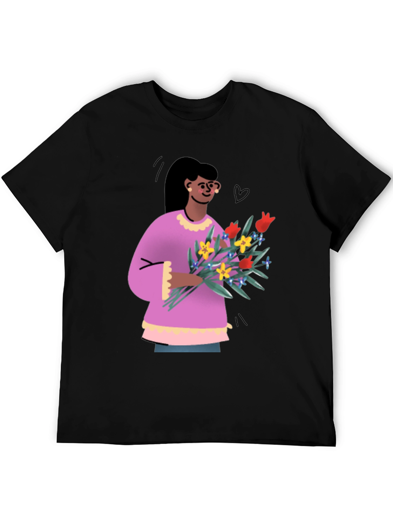 Black Floral Graphic Print Crew Neck T-Shirt view 5