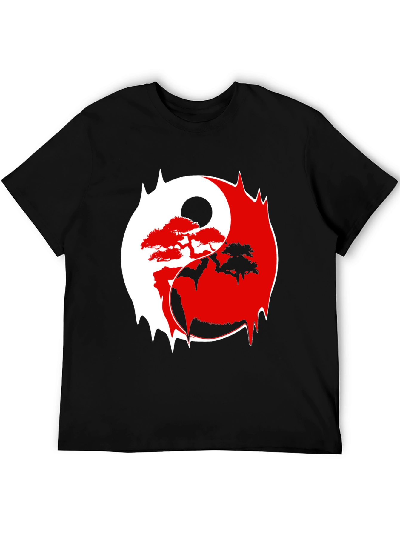 Black Yin Yang Bonsai Tree Graphic Tee - Stylish & Unique view 5