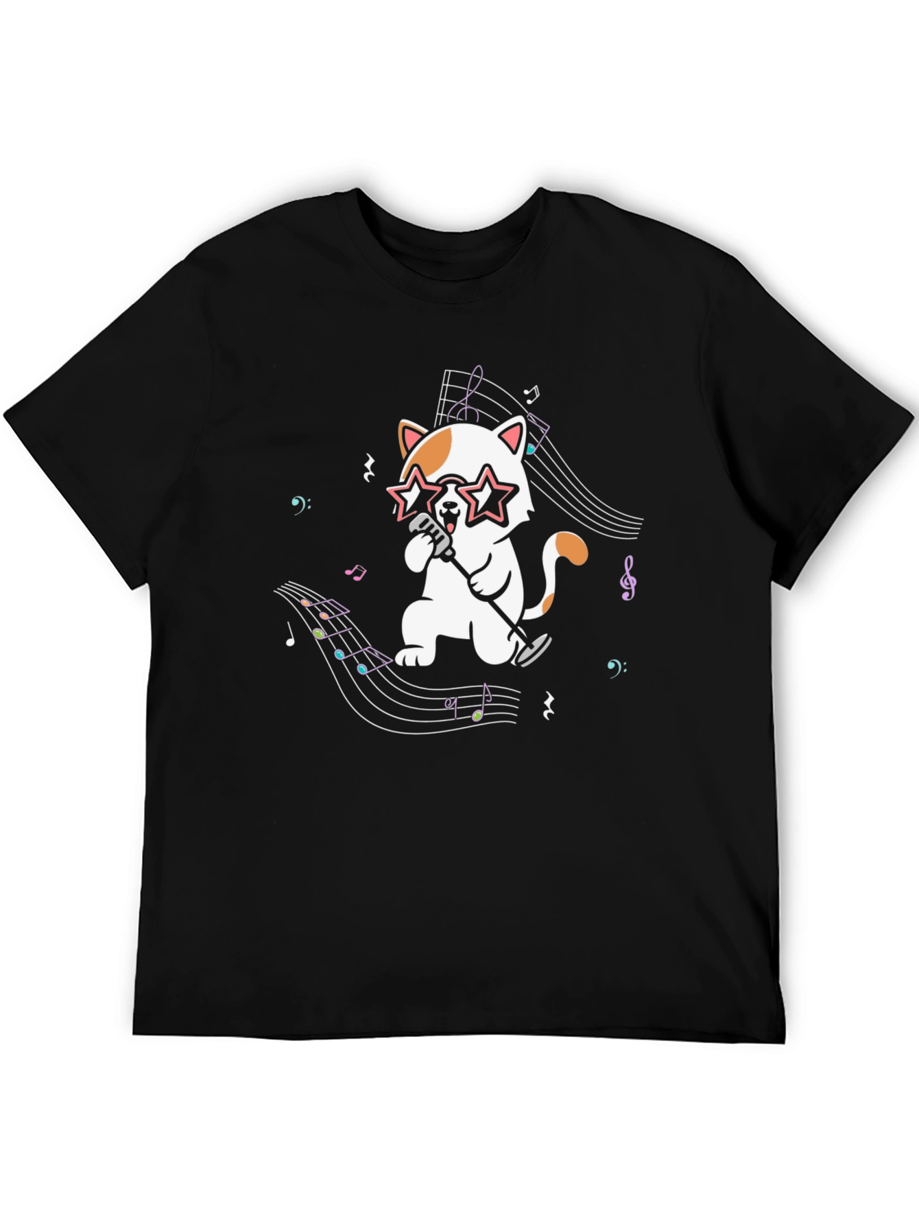 Black Singing Cat Graphic Tee - Black Cotton Blend view 5