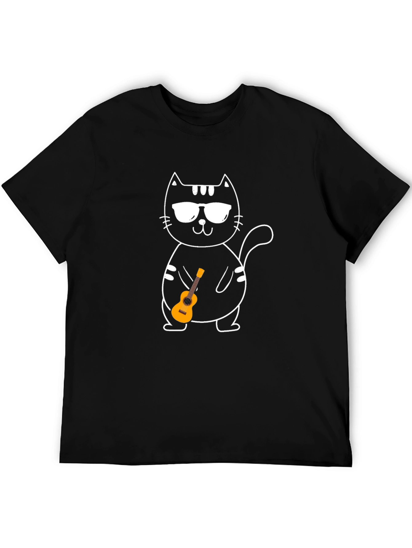 Black Cool Cat Ukulele Graphic T-Shirt view 5