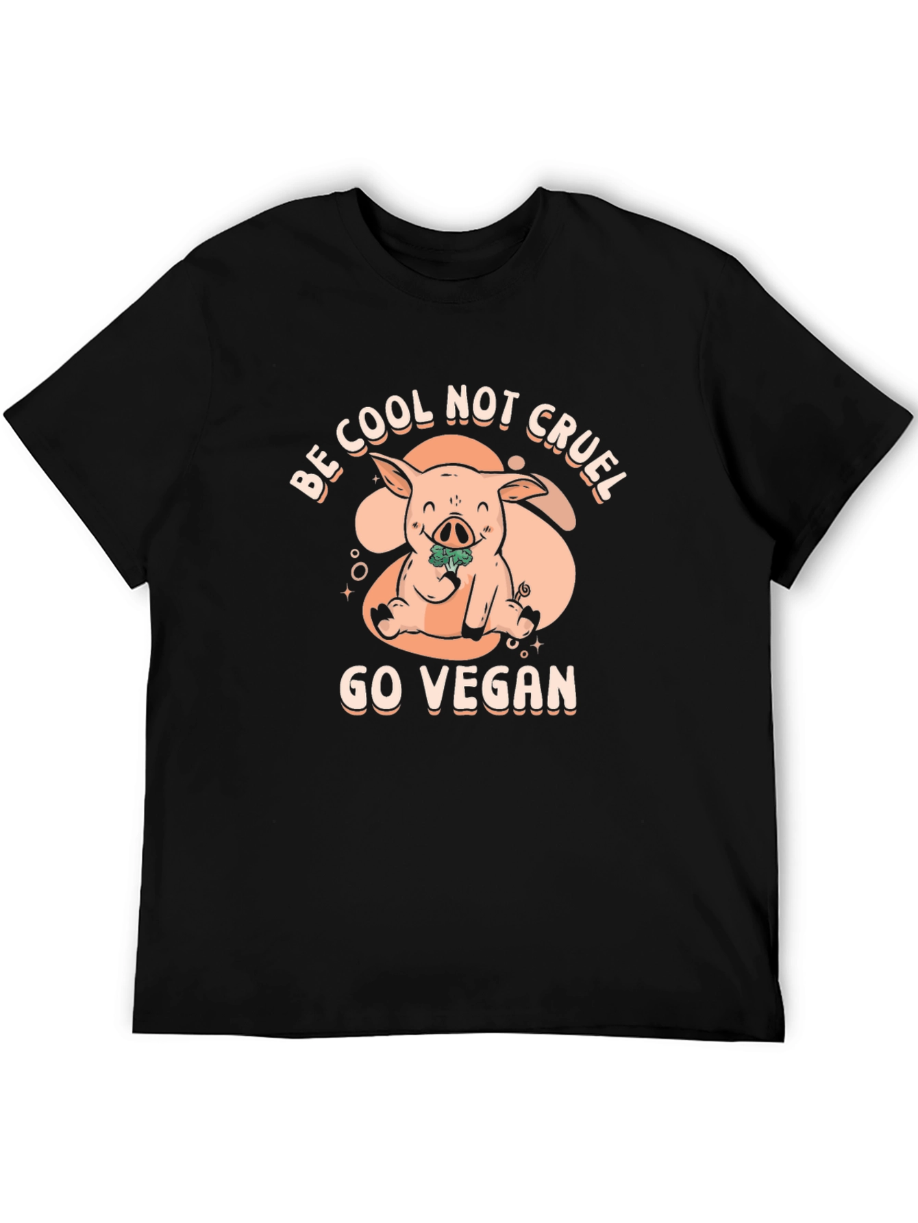 Black Vegan Pig Graphic Tee - Be Cool Not Cruel T-Shirt view 5