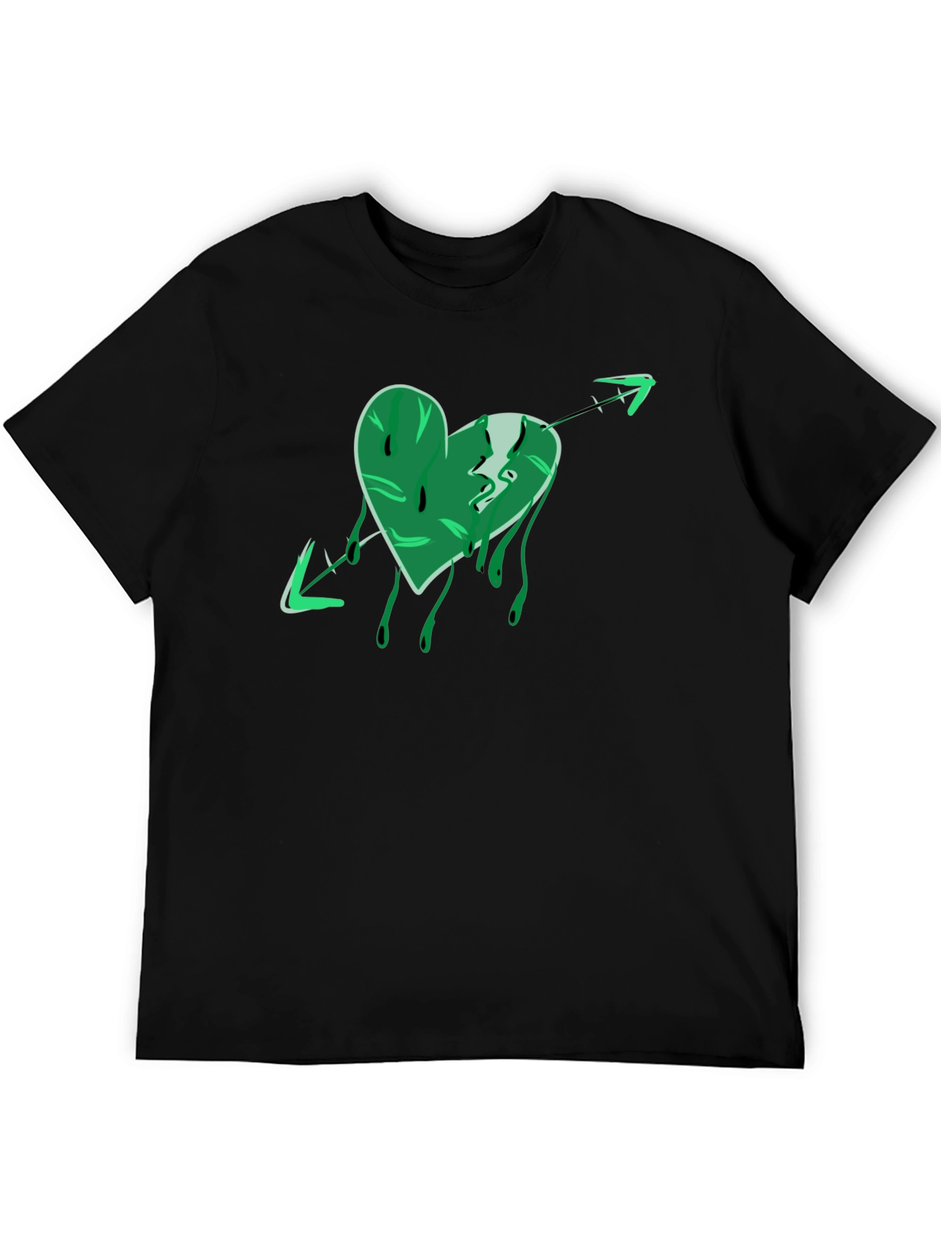 Black Green Heart Arrow Graphic Black T-Shirt view 5