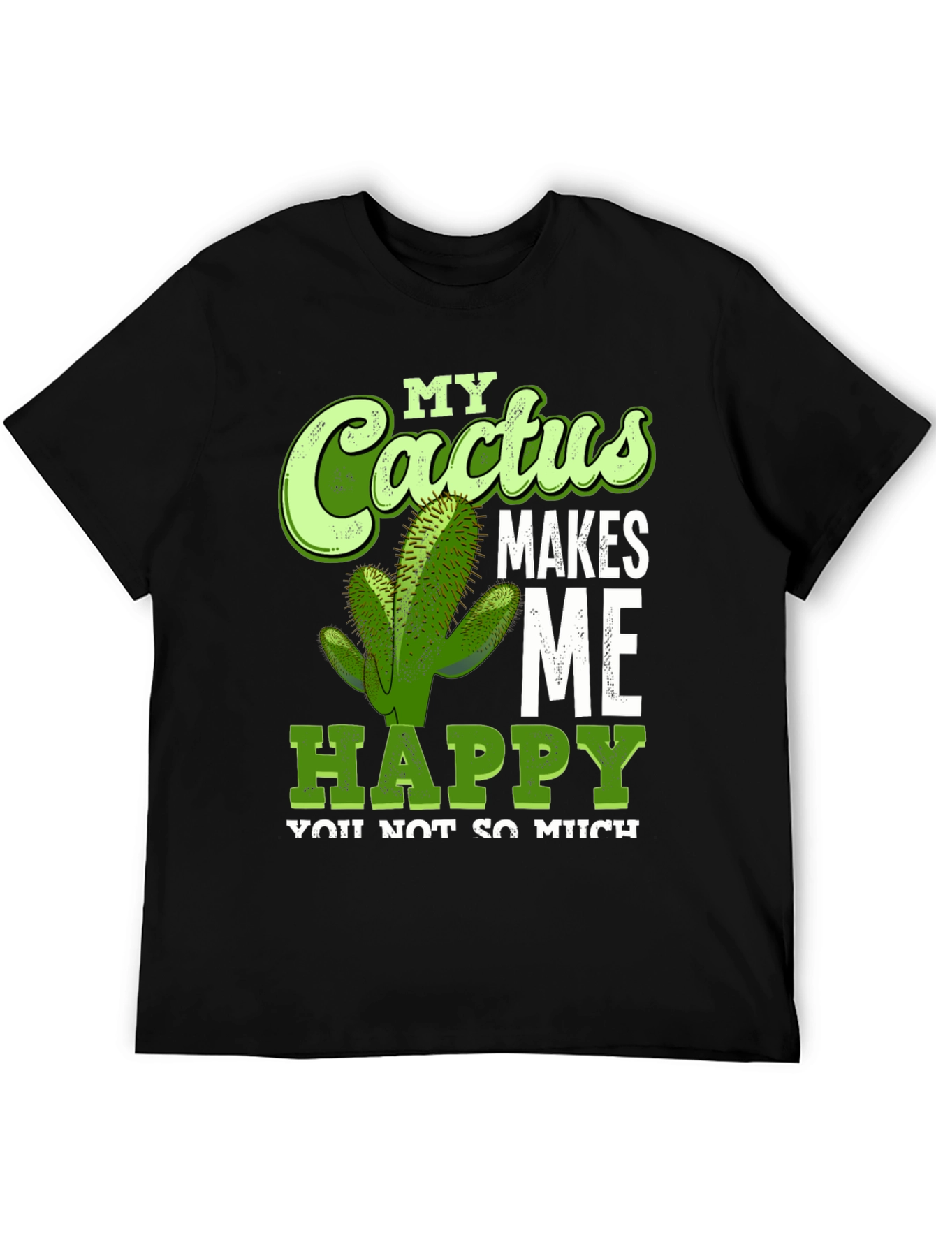 Black Cactus Makes Me Happy T-Shirt Funny Graphic Tee view 5