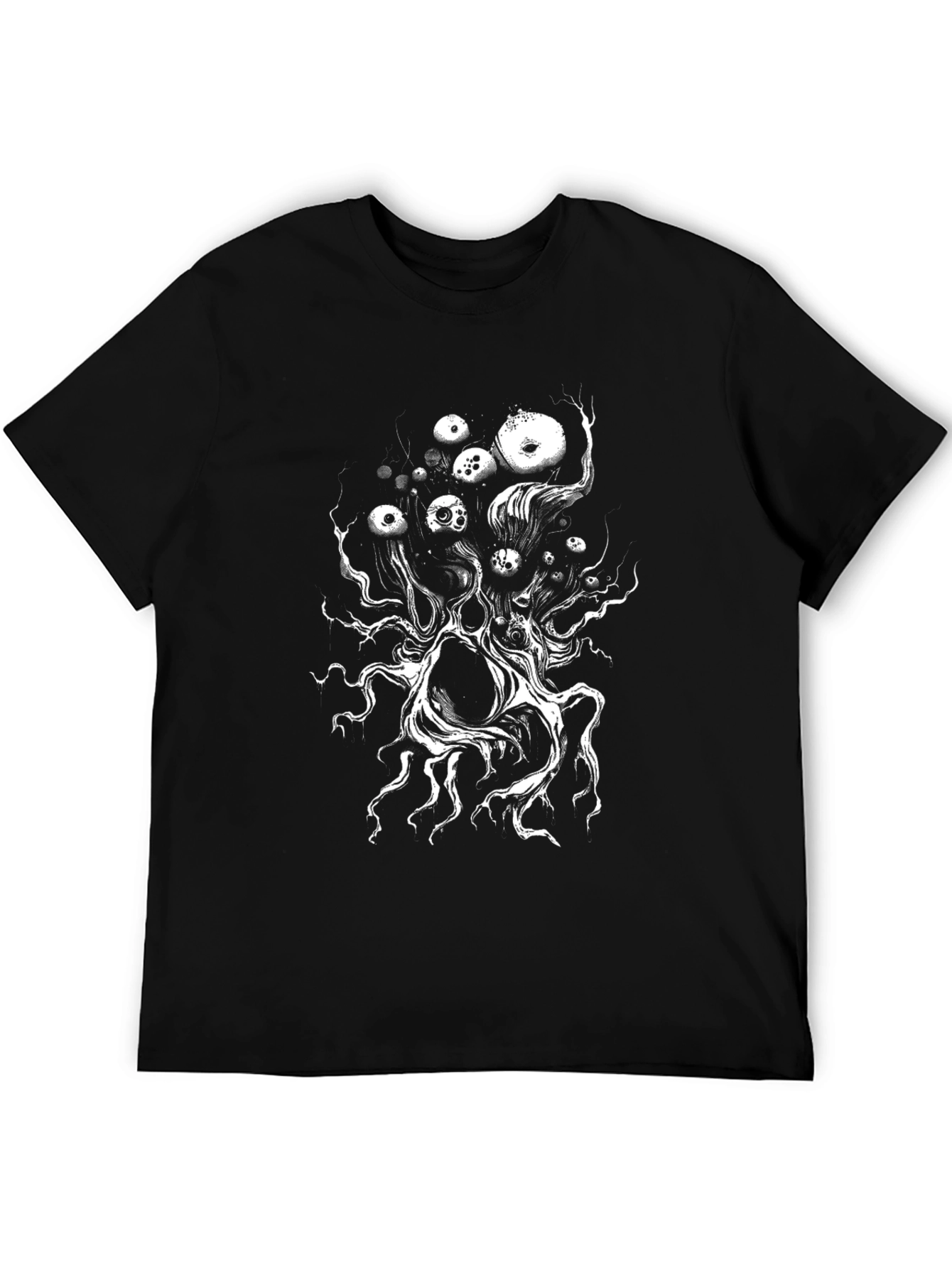 Black Surreal Eye Tree Graphic Tee - Black Cotton T-Shirt view 5