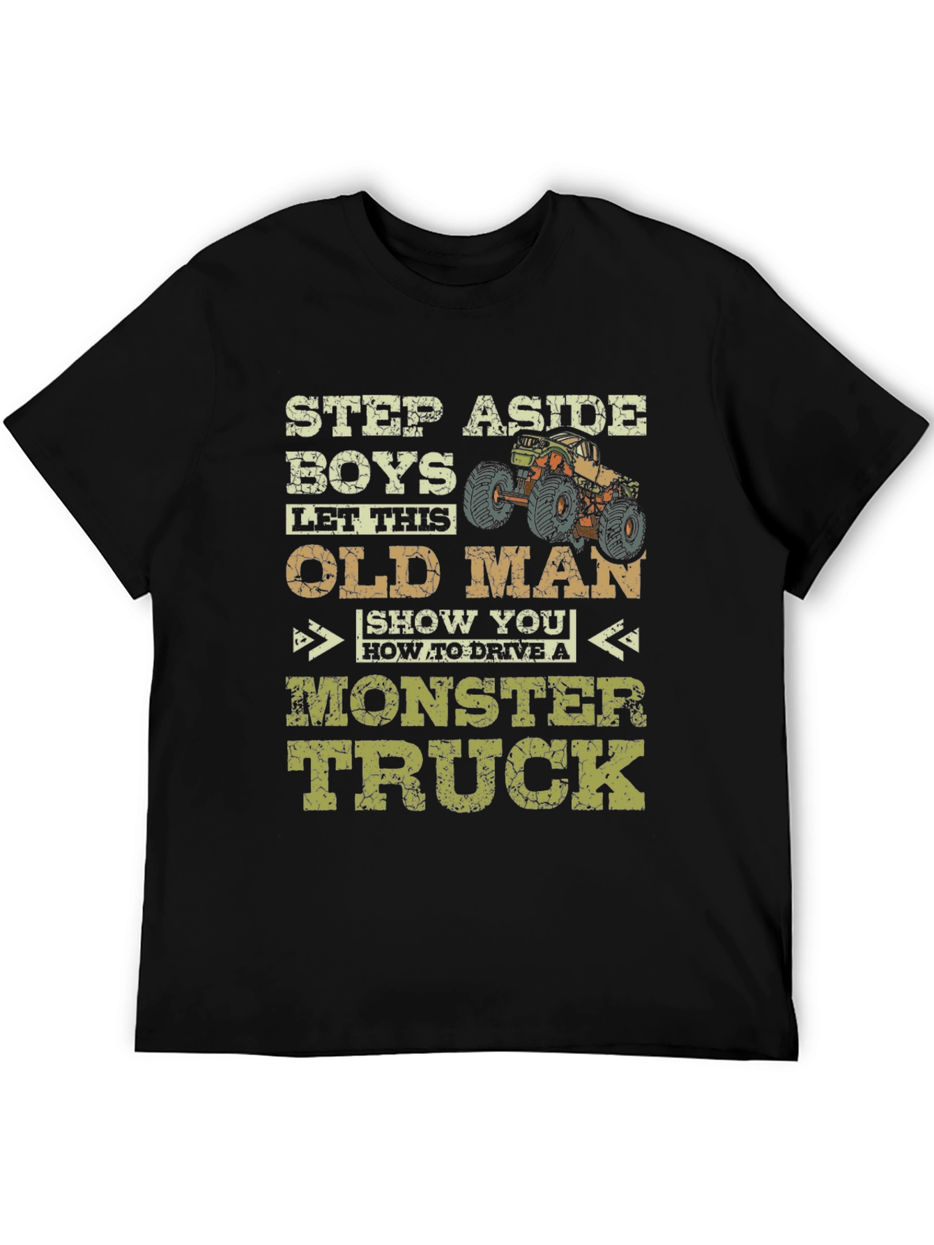 Black Funny Old Man Monster Truck T-Shirt view 5